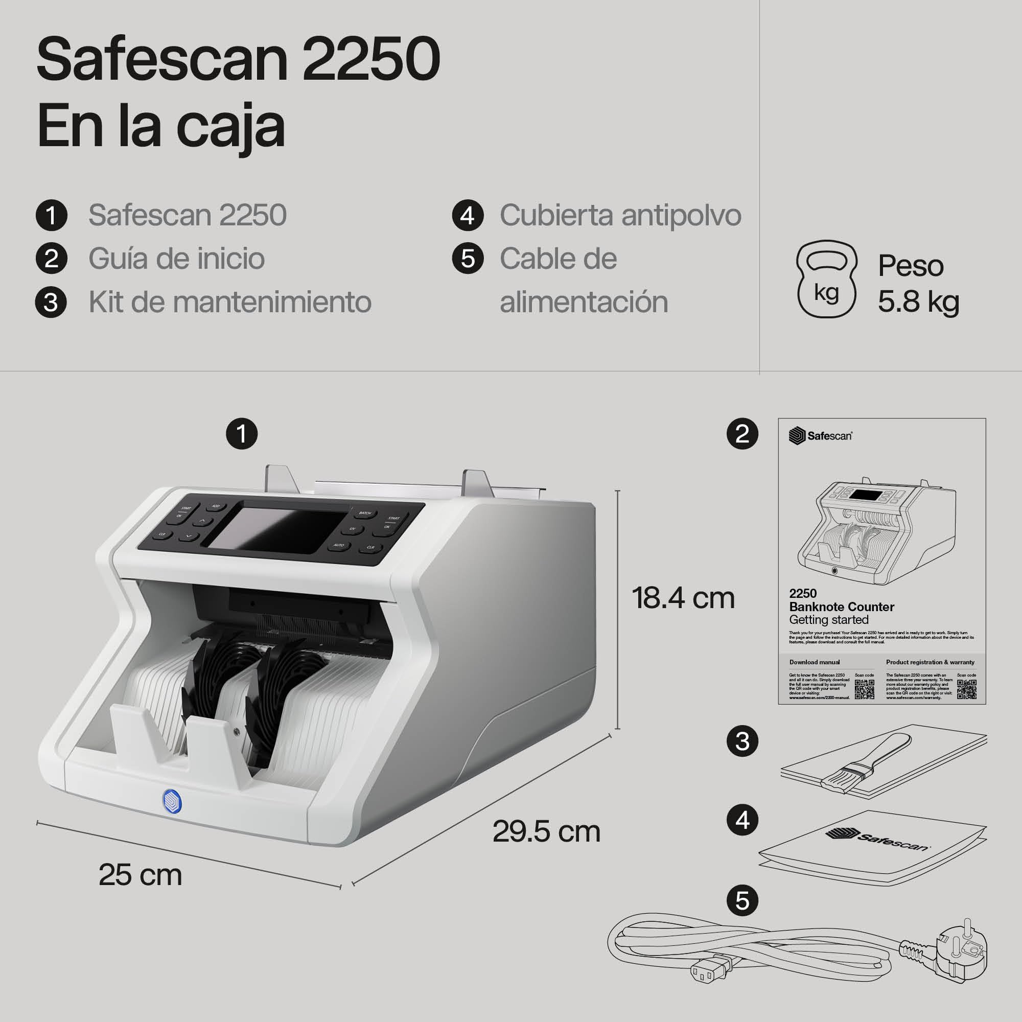 Safescan Contadora de Billetes 2210 para Billetes Clasificados - Contadora detectora de Billetes Falsos en 3 Puntos - Máquina para Contar Billetes Clasificados de Todas Las divisas