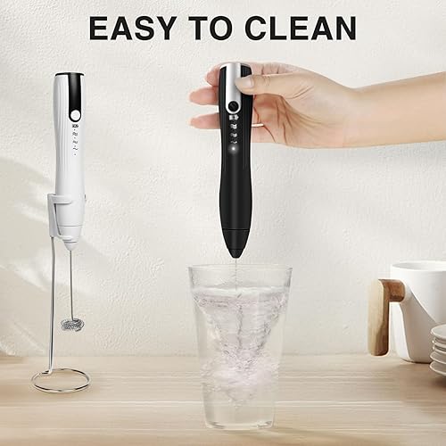 Miniatura 5 de Rechargeable Milk Frother Handheld with 3 Speeds, Powerful Whisk Drink Mixer with 2 Head for Coffee, Mini Foam Maker for Cappuccino, Frappe, Matcha,