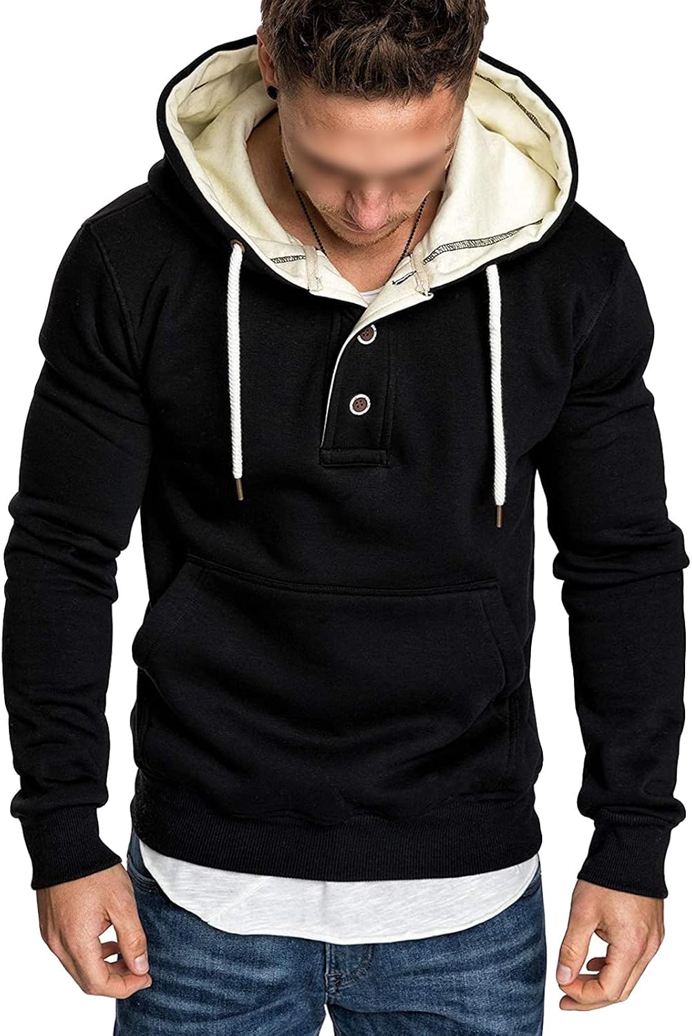 DGHM-JLMY Men Neckline Button Henley Hooded Fleece Long Sleeve Autumn Casual Sweatshirt Going Out Hoodies Blouse Tracksuit