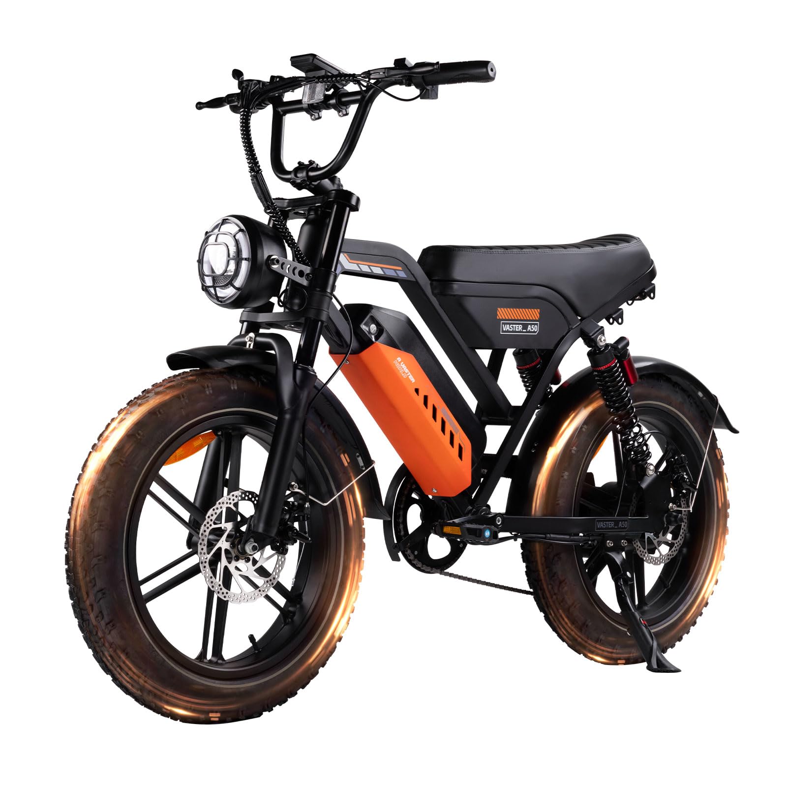 Bicicleta eléctrica para hombre, 20", batería extraíble, color negro y naranja