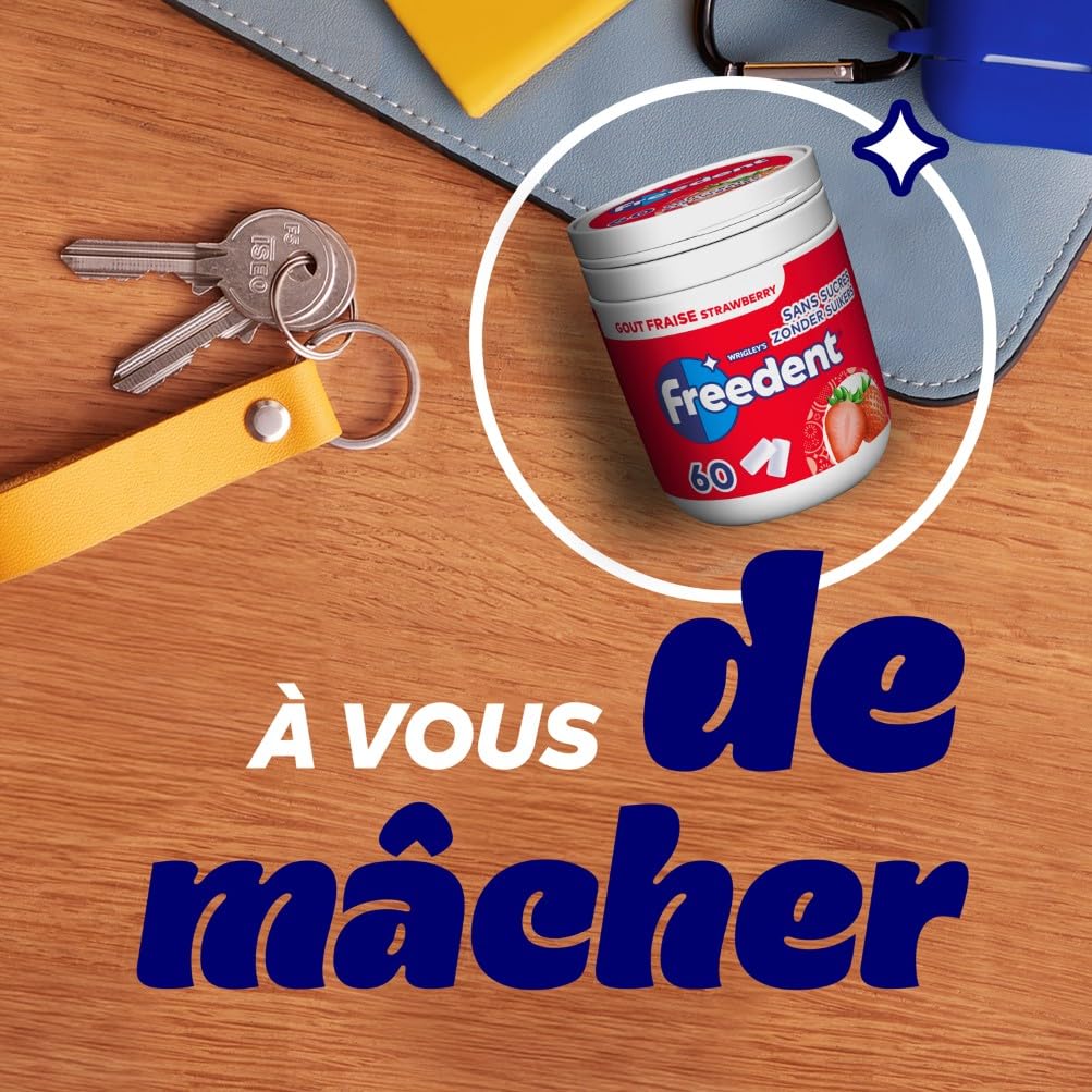 FREEDENT Chewing-gum goût Fraise sans sucres 60 dragées 84g