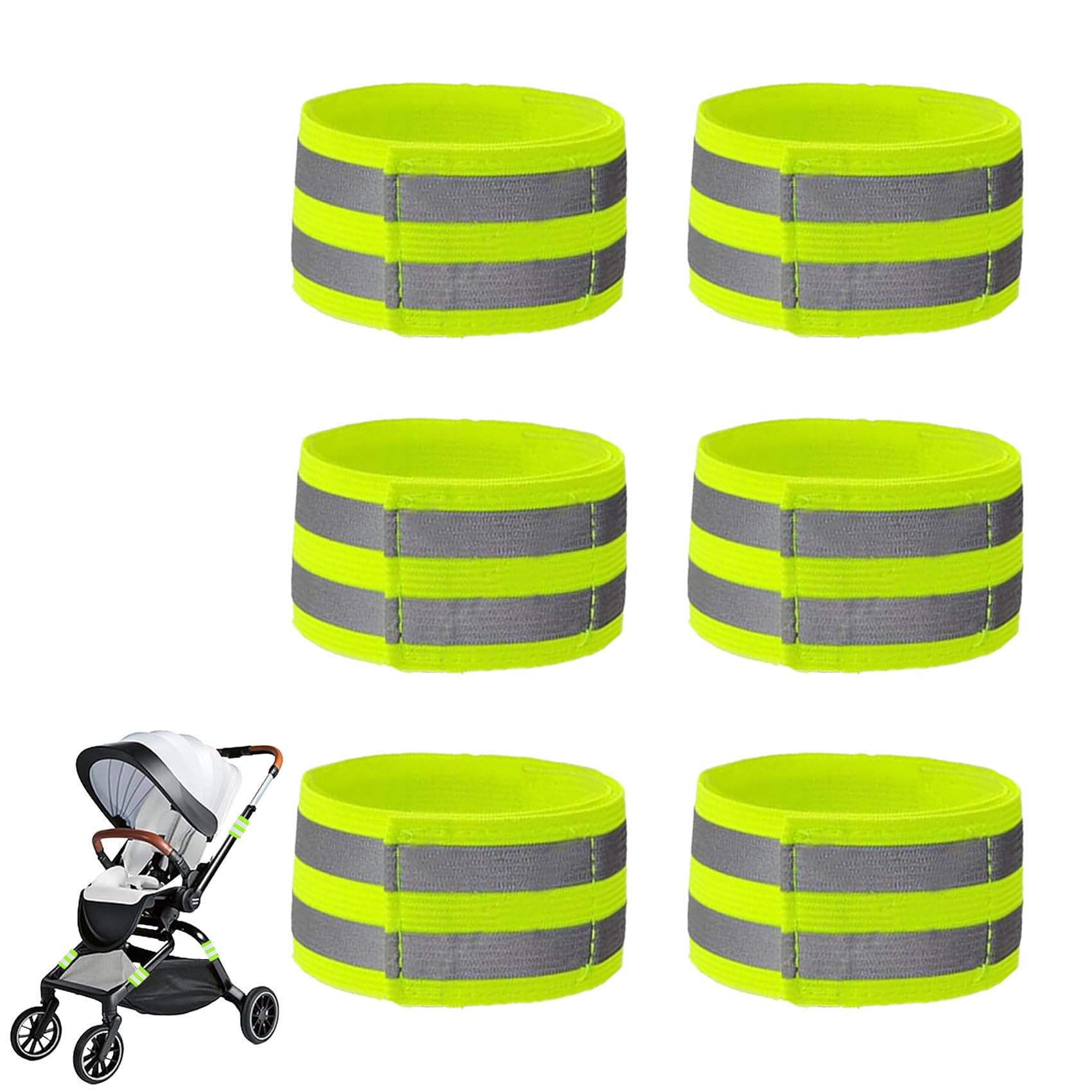 6 Pack Reflective Bands for Strollers High Visibility Elastic Reflective Gear Safety Reflectors Stroller Identifier for Baby Stroller Accessories