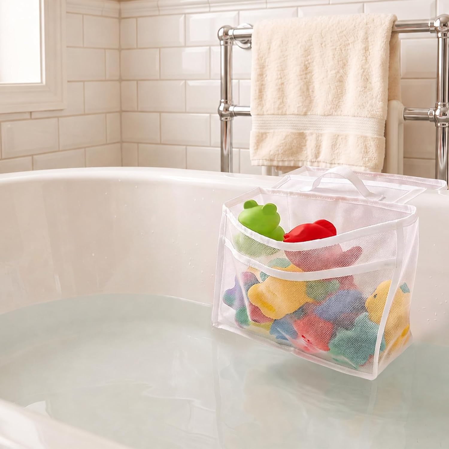 2 Pcs Bath Toy Storage Organizer, 2 Compartment 33 Pound Load Capacity