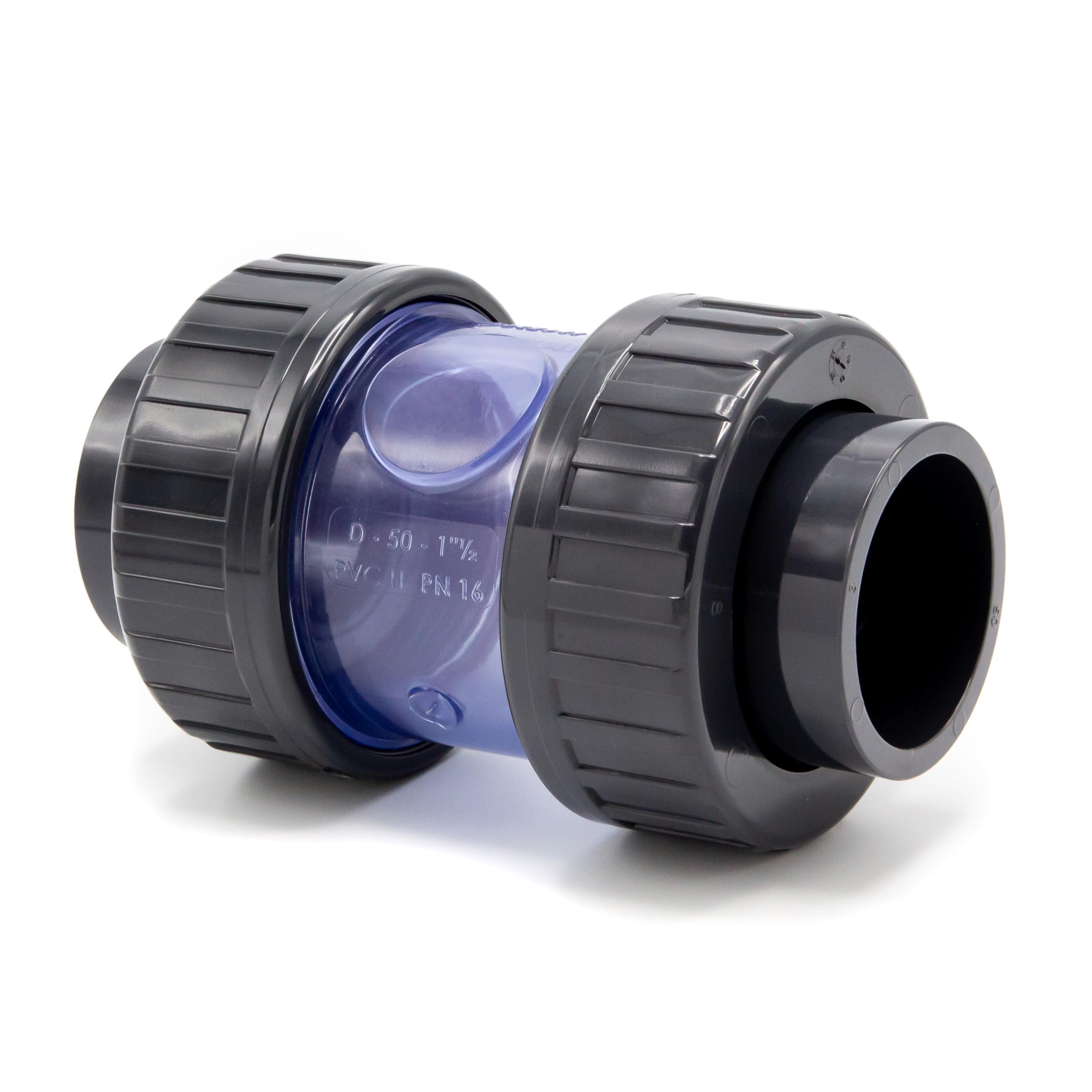Raccord PVC manchon à coller transparent I Ø 50 mm 1 1/2" PVC-U PN16 avec voyant I Pour plomberie de piscine et bassin, contrôle visuel du débit I bm325