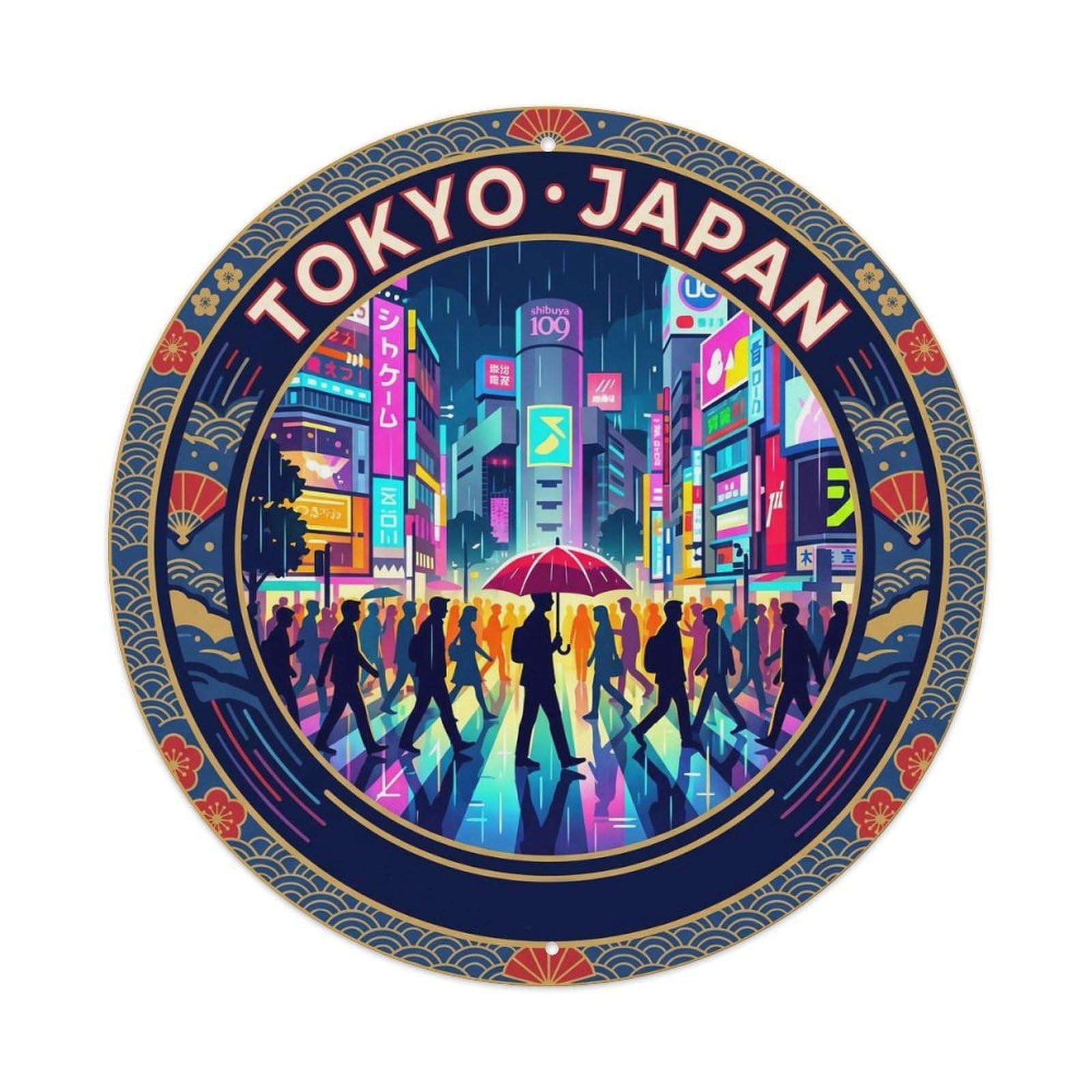 Tokyo Shibuya Scramble Crossing Crowds Temple Metal Tin Sign