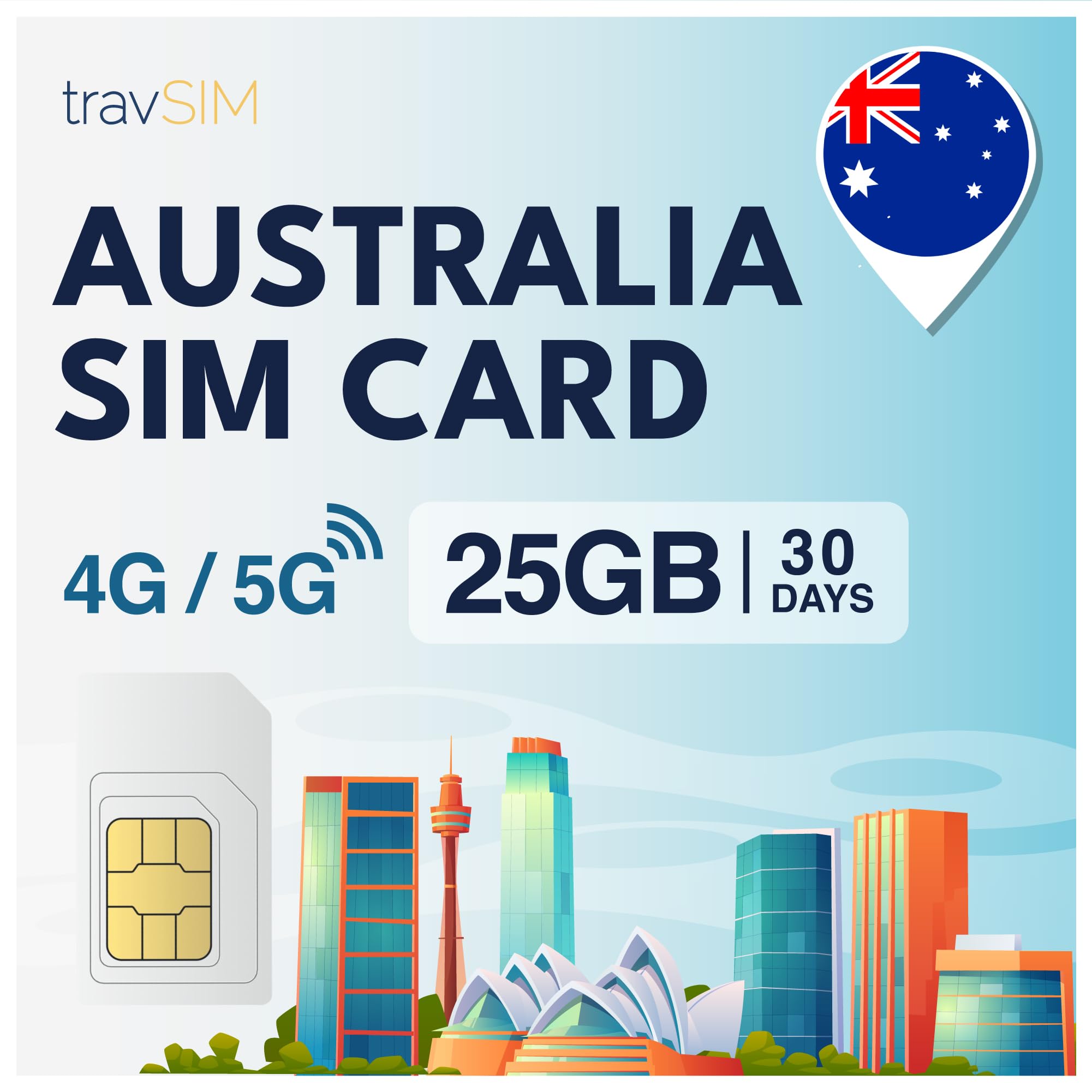 travSIM SIM Karte Australien | 25GB Daten SIM - 30 Tage planlaufzeit | Australien SIM Karte bietet unbegrenzten Internetzugang für Google, Facebook, Whatsapp, Instagram und mehr
