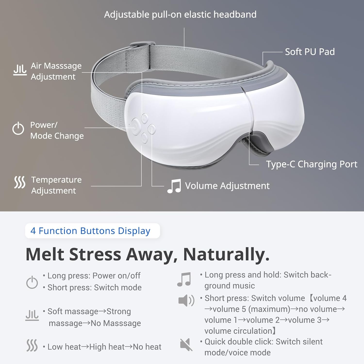 Mynt 5 Mode Eye Massager with Heat and Cooling, Heated Eye Massager with Bluetooth Capability, Folding Eye Mask Massager with Heat and Cool, Eye Massage with Voice Announcement, Gifts for Valentine - Image 2