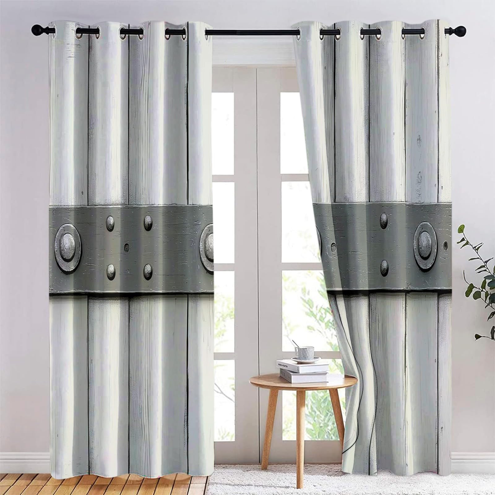 Hellgrau Blickdicht Vorhänge für Wohnzimmer Metall Holz Platte Verdunklungsvorhang mit Ösen, Blickdicht Gardinen Thermovorhang für Schlafzimmer Deko 2er Set, H 260 x B 140 cm