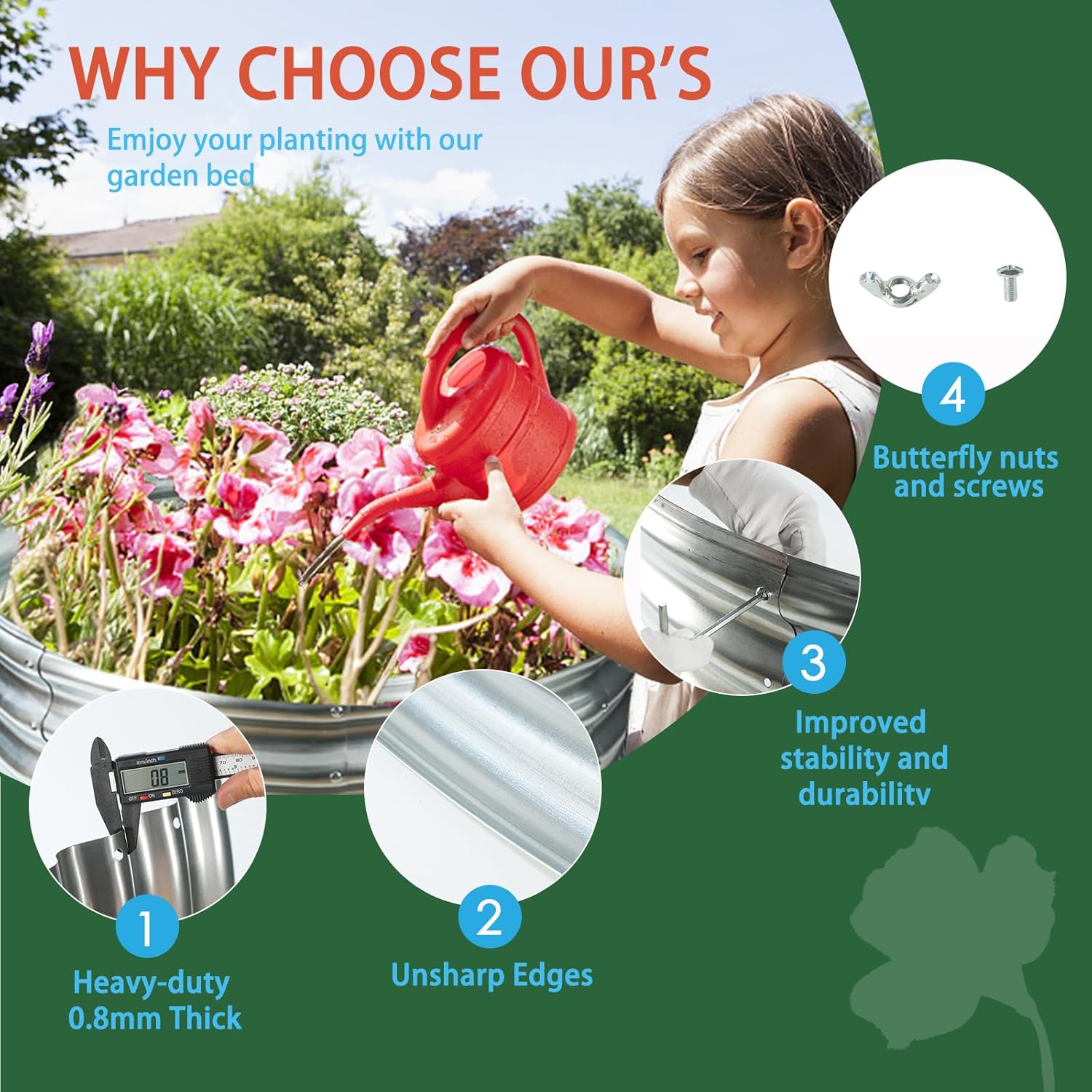 Durable Round Galvanized Steel Raised Garden Bed for Planting,Round Galvanized Steel Fire Ring/Fir Pit 36-Inch for Outdoor- 3×3×1FT,0.8MM Thick (36 ins Diameter x 12 ins high, Silver)