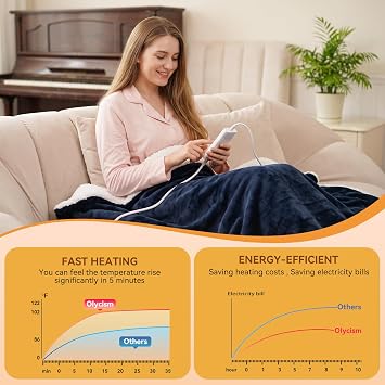 Heated Blanket Electric Throw with Auto Off Function 160x130cm Blue