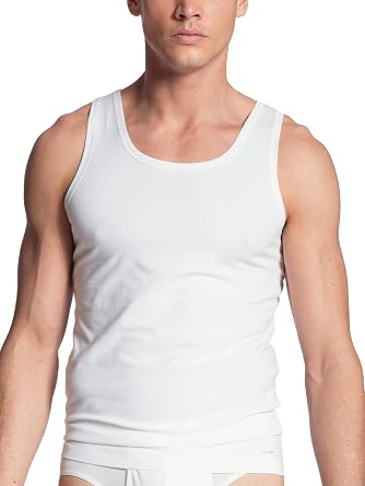 Calida Cotton Code Mens Athletic Shirt - Pure Cotton Rib Knit Sleeveless Undershirt Tank Top