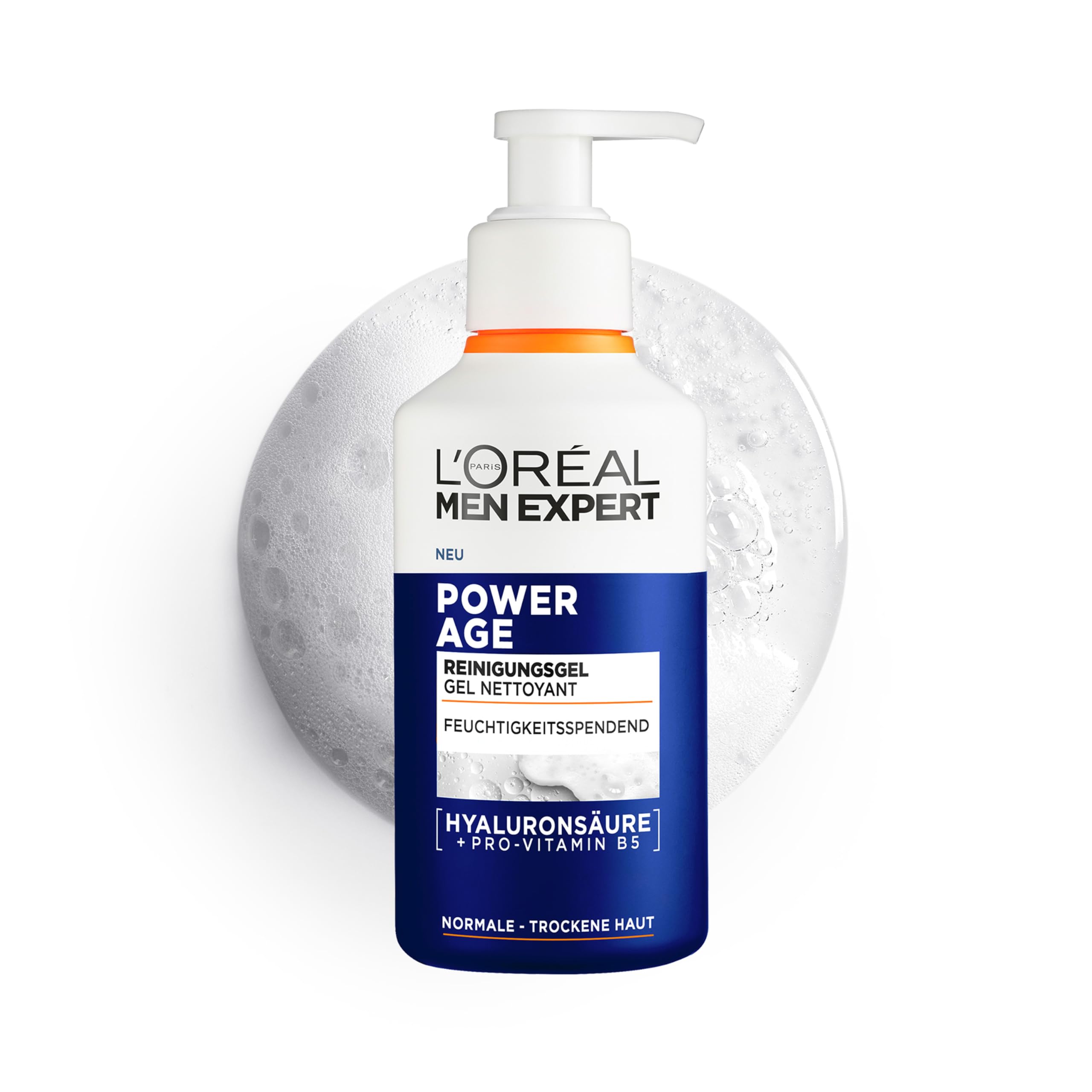 L'Oréal Men Expert feuchtigkeitsspendende Gesichtsreinigung für Männer, Waschgel für trockene Männerhaut, Herren Cleanser für das Gesicht mit Hyaluronsäure und Vitamin B5 Power Age, 260 ml