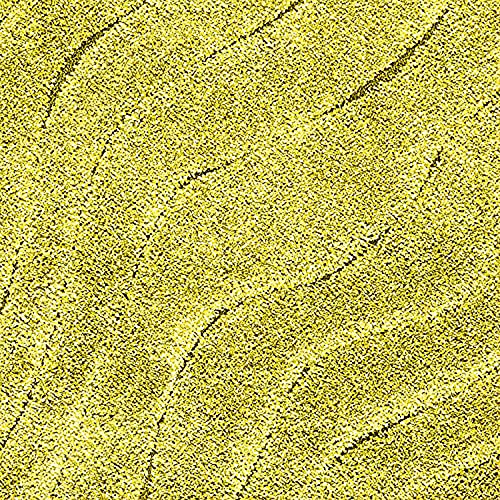 Image of Textured Wave Square Shaggy Carpet for Living Room, Bedroom, High Low Design Finish Microfiber 1.8 Inch Pile High, 4x4 Feet Yellow|Yellow Color