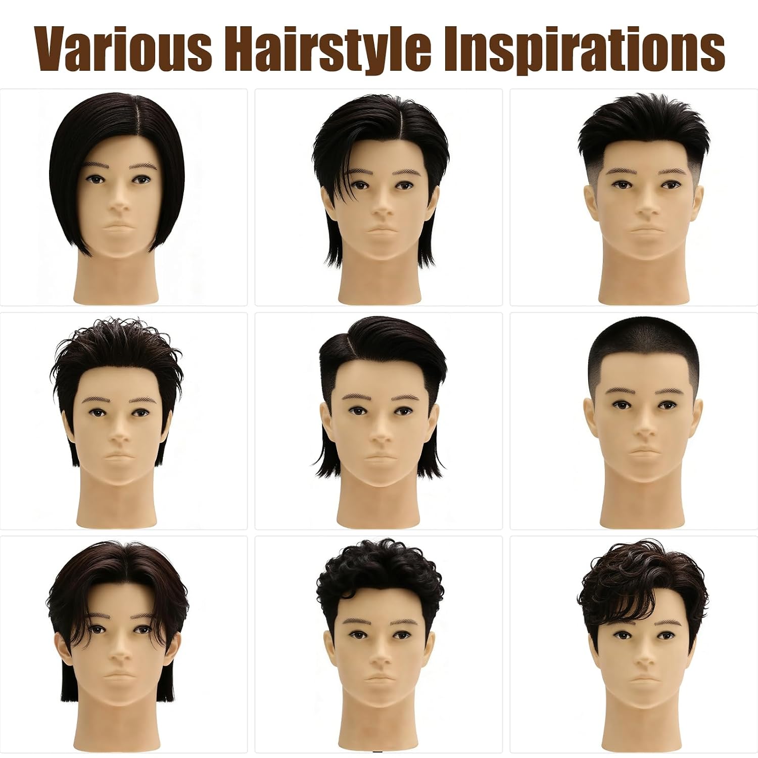 13" Barber Mannequin Head Male, Mannequin Head Human Hair for Practicing Haircut, Cosmetology Mannequin Head with 100% Human Hair