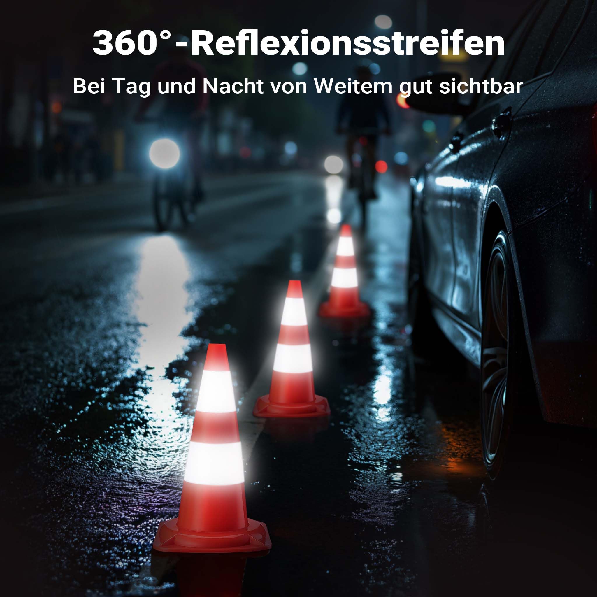 Wiltec Cônes de signalisation 50 cm de haut, lot de 6 pièces, cônes de signalisation pour sécuriser, pylônes réfléchissants en PVC robuste pour chantiers