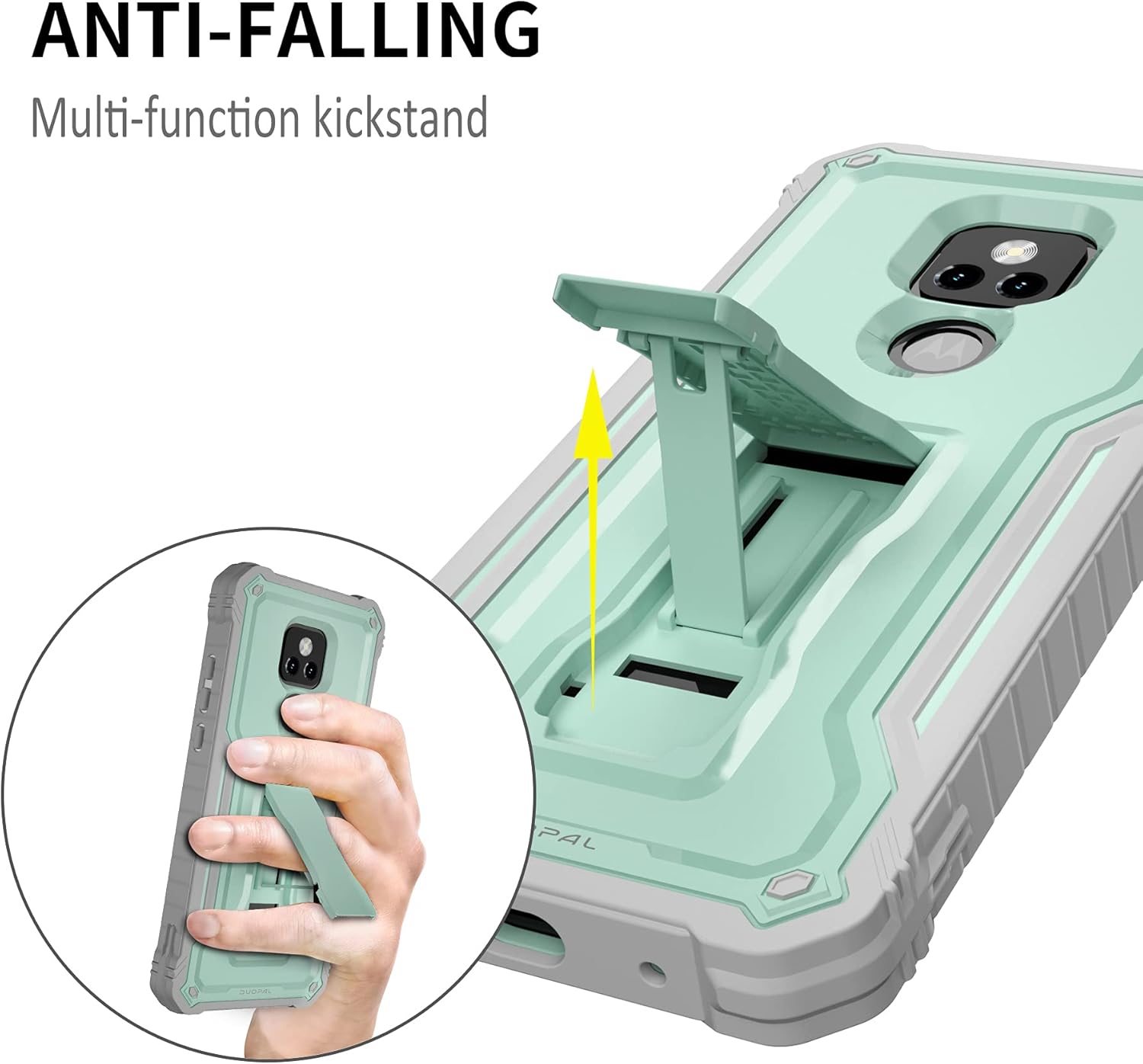 DUOPAL for Motorola Moto G Play 2021 Case, Military Grade Protection Shockproof Case with Tempered Glass HD Screen Protector and Kickstand Compatible with Moto G Play 2021 Phone 6.5 Inch (Green)