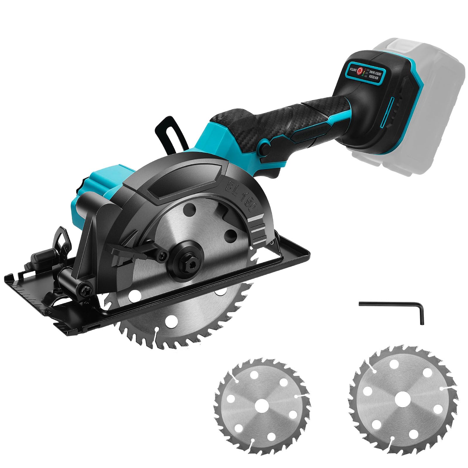 Ręczna pilarka tarczowa 6", kompatybilna z akumulatorem Makita 18 V, 5800 obr./min, bezszczotkowa piła tarczowa z 3 brzeszczotami (125/140/150 mm), regulowany kąt cięcia 0-45°, ręczna piła tarczowa do