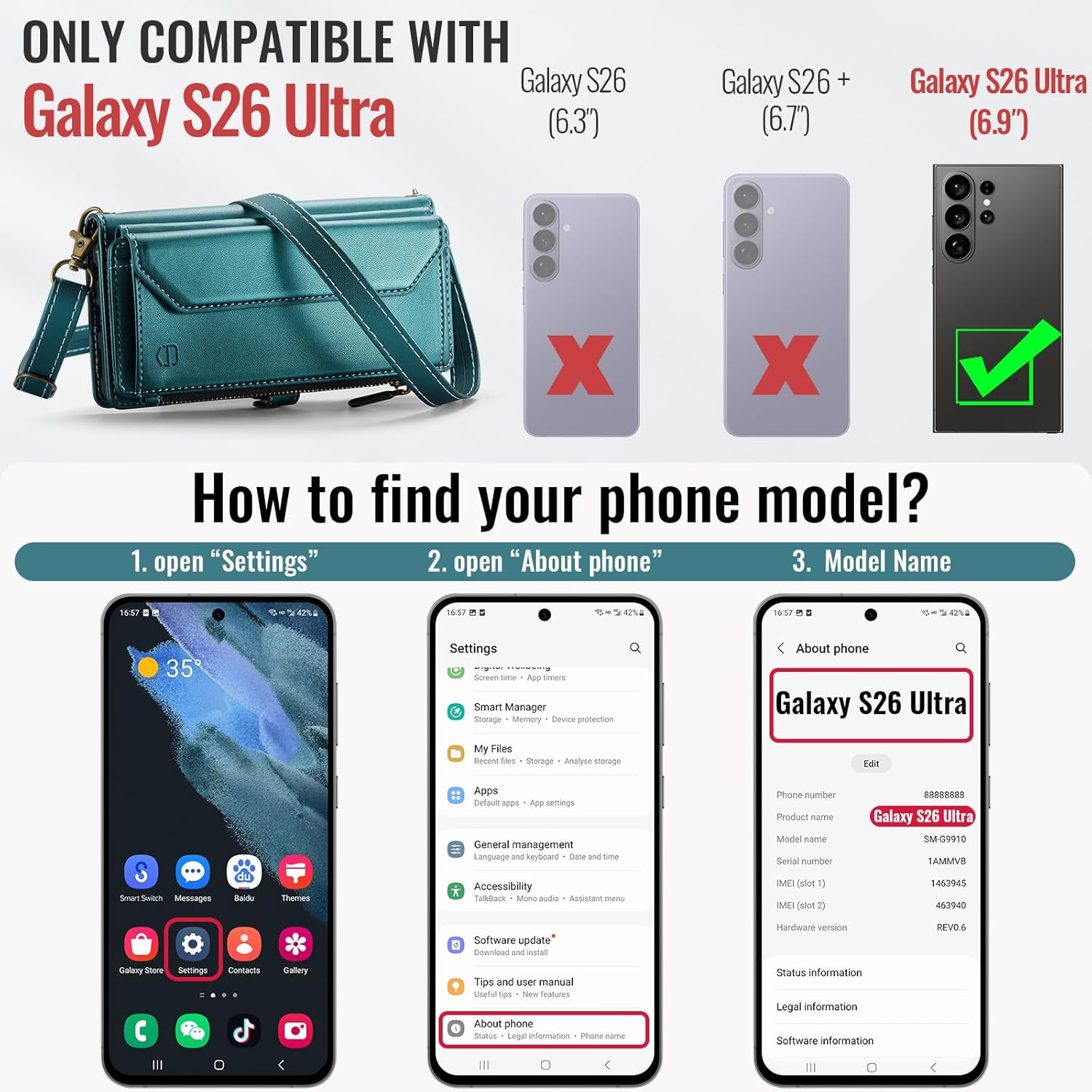 Strapurs Wallet Case Compatible with Samsung Galaxy S26 Ultra 5G RFID Blocking 10-Card Holder Soft PU Leather Magnetic Snap Strap Zipper Pocket Phone Case Fit for Galaxy S26 Ultra - Blue Green