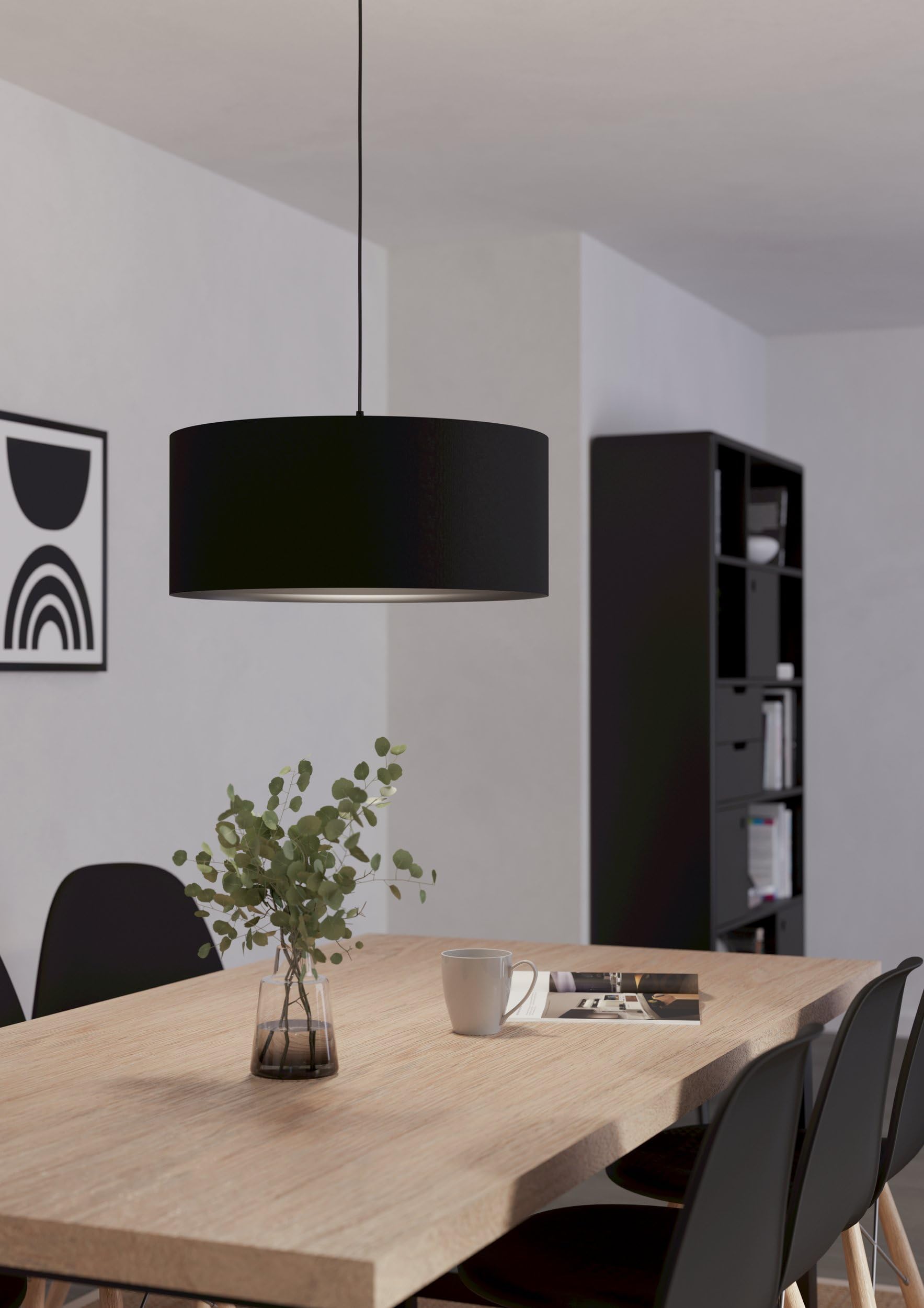 EGLO Pendelleuchte Maserlo 1, 1 flammige Hängelampe Vintage, | Hängeleuchte aus Stahl und Textil in Schwarz, Esstischlampe, Wohnzimmerlampe hängend mit E27 Fassung, Ø 53 cm