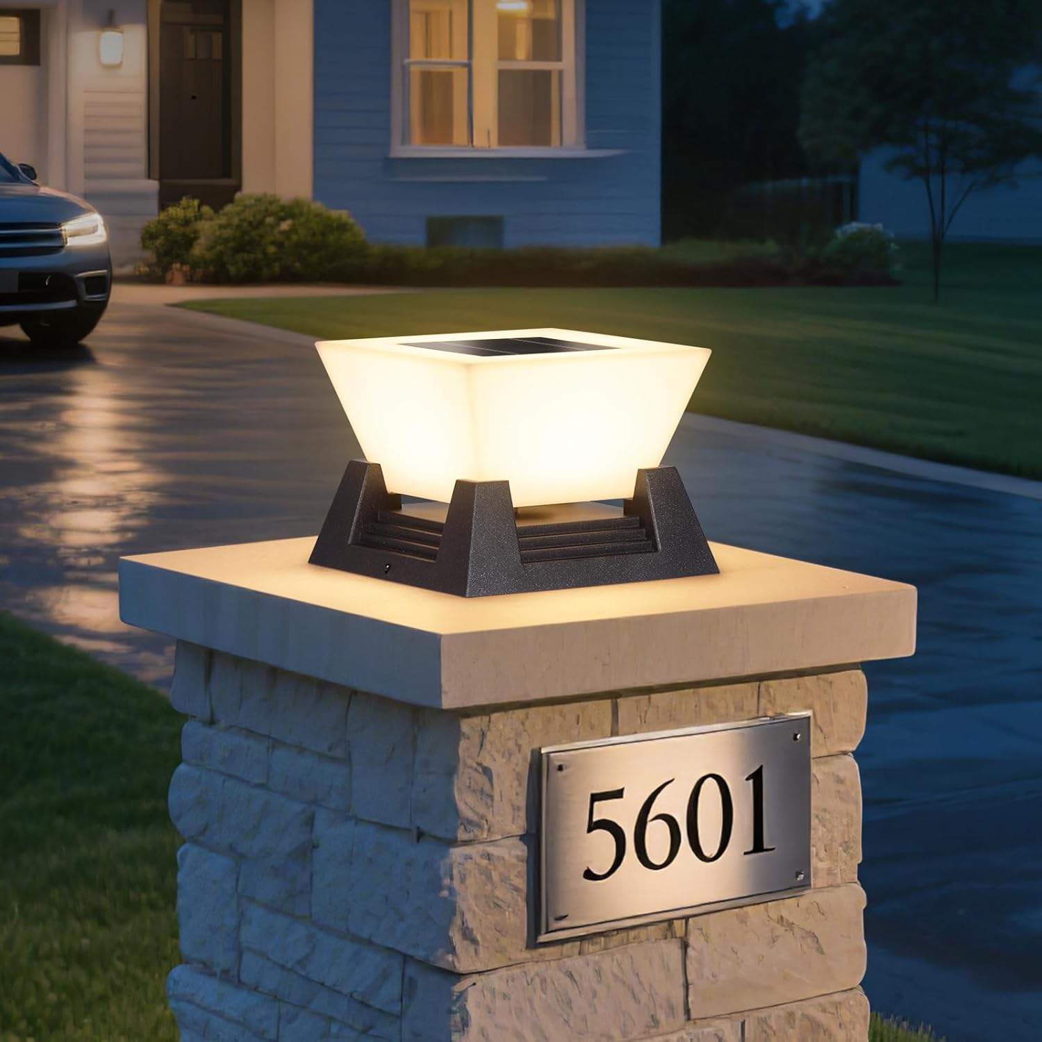 Solar Post Lights, 11" Pillar Light Outdoor, 3000K LED Solar Column Lights Outdoor IP54 Waterproof Square Column Lamp Modern Dusk to Dawn Pillar Lighting for Patio Garden Yard Deck Backyard