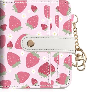 Women Wallet, RFID Blocking Bifold PU Leather Wallet, Small Slim Compact Purse with Clear ID Window & Zipper Coin Pocket, Credit Card Holder for Ladies,1 ID window 8 Card Slots,Strawberry