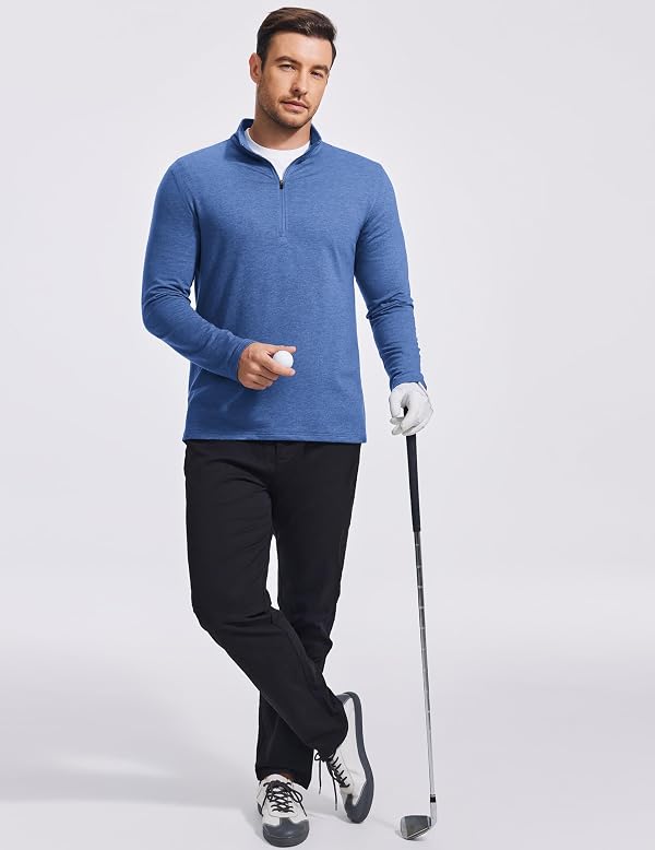 PINSPARK Men's Quarter Zip Up Lightweight Pullover Mock Neck Sweatshirts Long Sleeve Golf shirts Performance Athletic Casual Blue by PINSPARK - Image 2