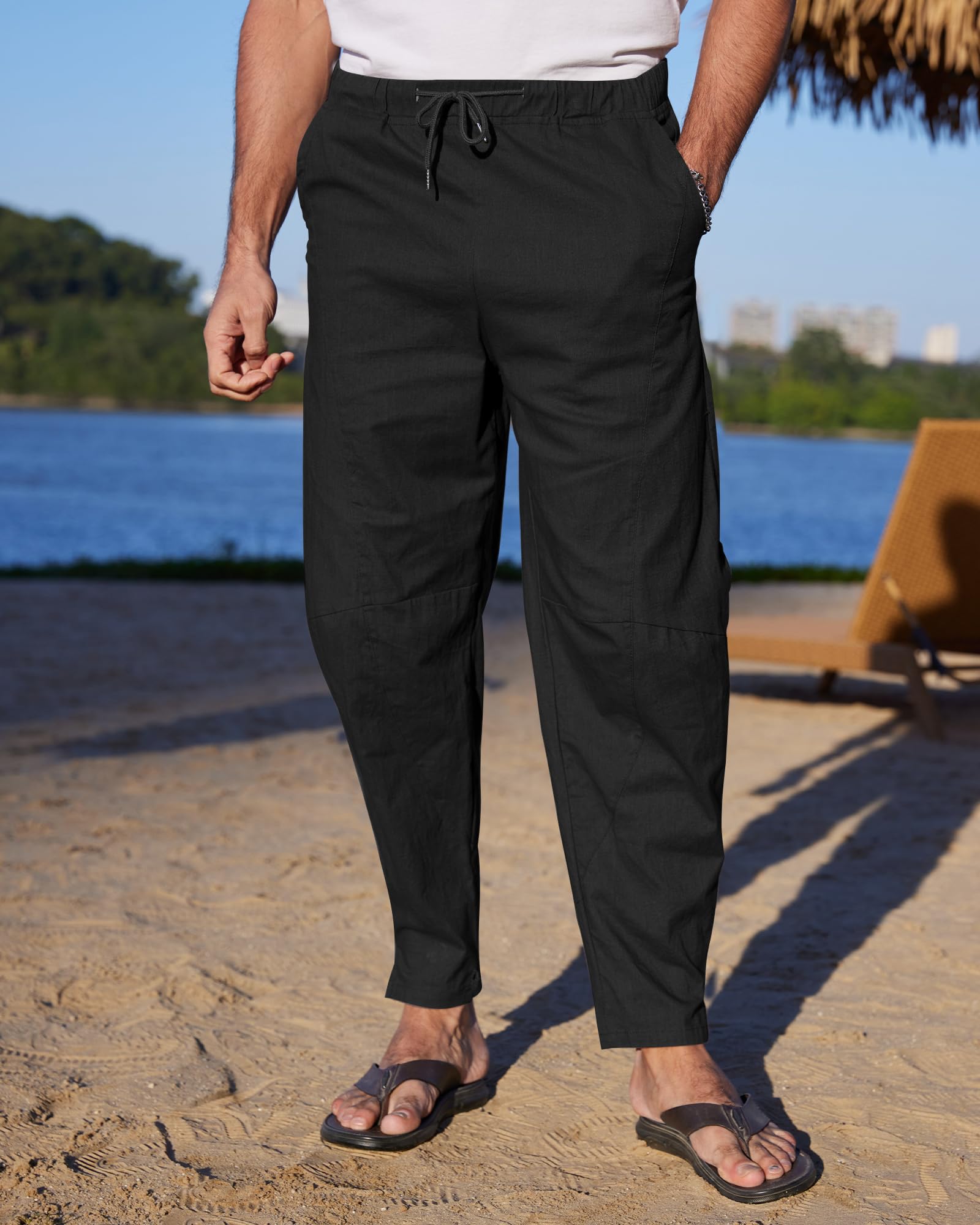 YAOBAOLE Pantalon Homme Lin Et Coton Pantalon Toile Été Pantalons Detente Yoga Léger Regular Taille Elastique