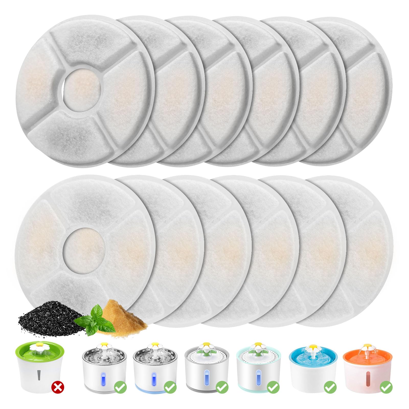 Filtri Per Fontanella Gatti Feriva - 12 Pezzi, Tripla Filtrazione, Compatibile Con Fontane 3L, Diametro 14cm - Foto 3