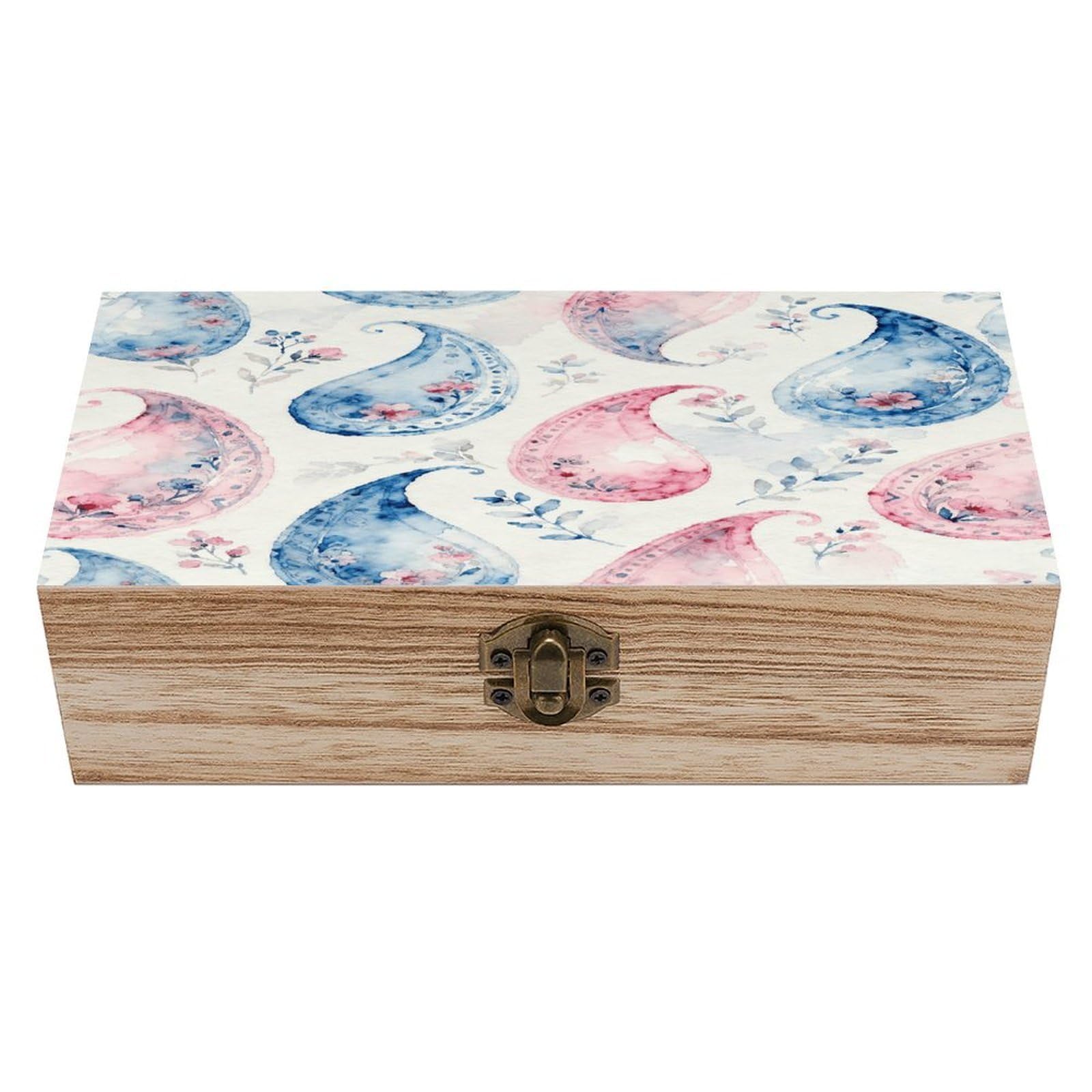 VstaDank Paisley Pattern Wooden Storage Box with Hinged Lid Natural Wooden Box Beautifully Keepsake Boxes Vintage Wood Boxes Jewelry Organizer Trinket Storage Chest Unique Gift