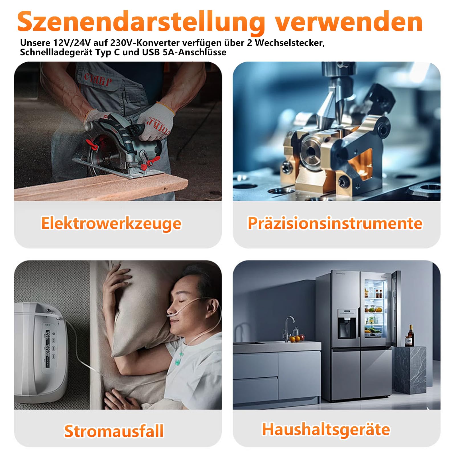 Przetwornica napięcia DC 12 V/24 V na AC 230 V, falownik sinusoidalny, czysty przetwornik sinusoidalny, 1300 W, 3000 W, z 2 europejskimi gniazdkami, wyświetlaczem USB i LCD, konwerter prądu do