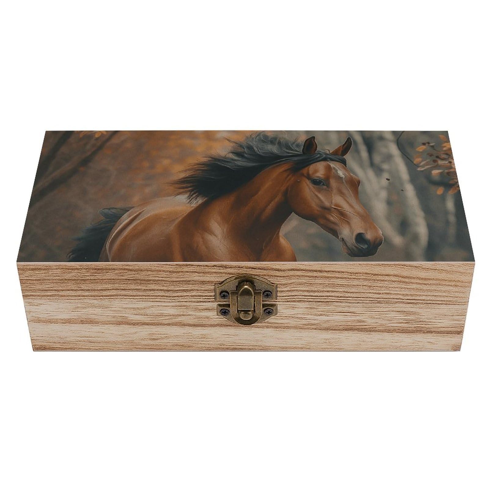 SMAZDFXX Running Horse in Wooden Storage Box Multipurpose Decorative Box for Jewelry Photo Home Decor