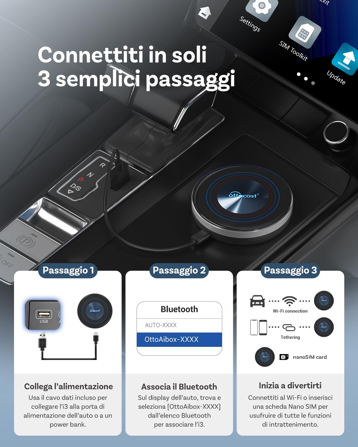 2026 Nuova Edizione Ottocast I3 AI Box per BMW, Adattatore CarPlay Wireless con Supporto Netflix/YouTube, Split-Screen,Android 13 Video Entertainment Box per Auto OEM con CarPlay Wireless(8GB+128GB)