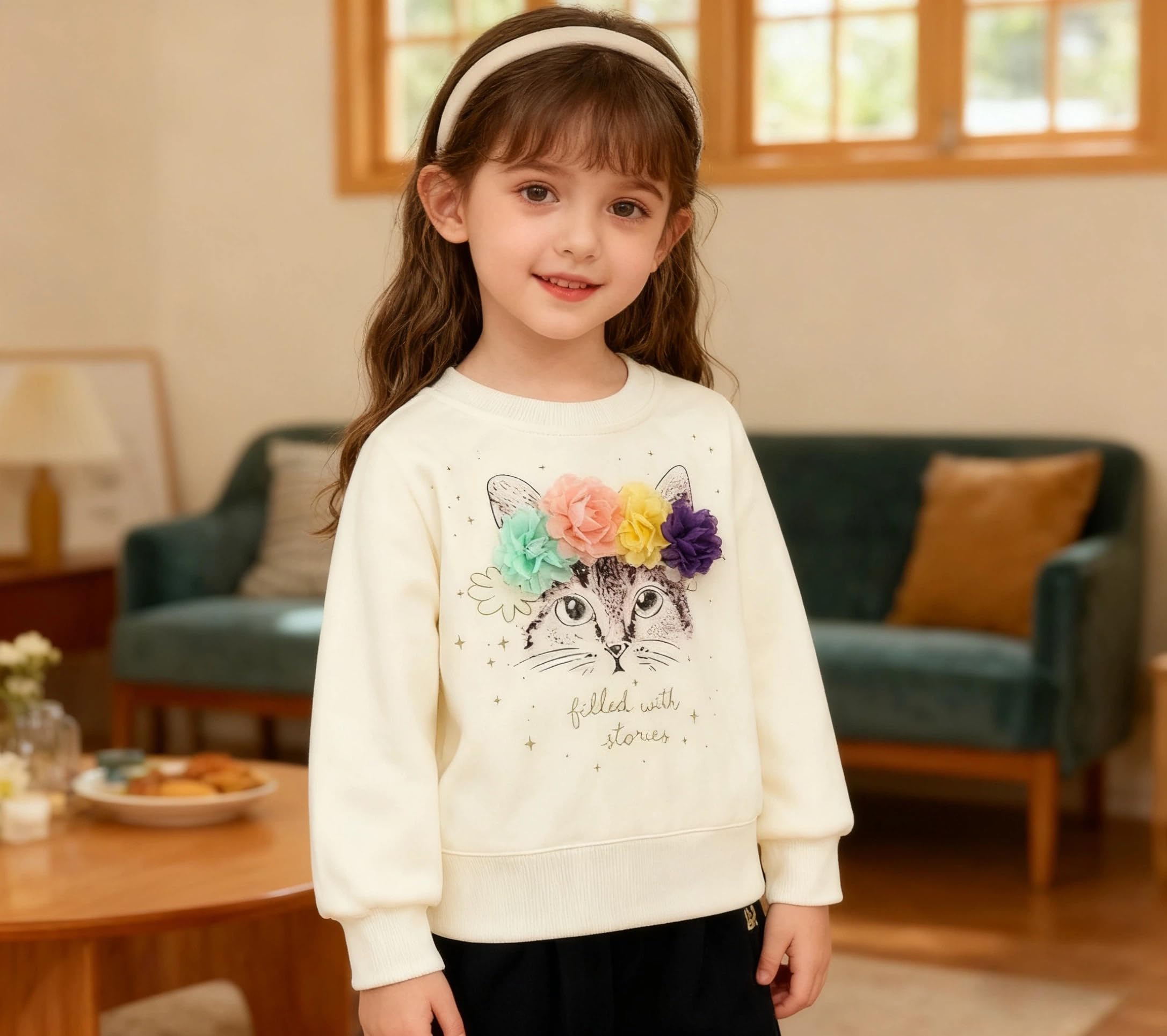 Bluza Dziewczęca Sweter dla Dzieci Uroczy Sweter z Kreskówek Dziewczynki Koszule z Długim Rękawem Wykonane z Bawełny w Wieku 2-7 Lat
