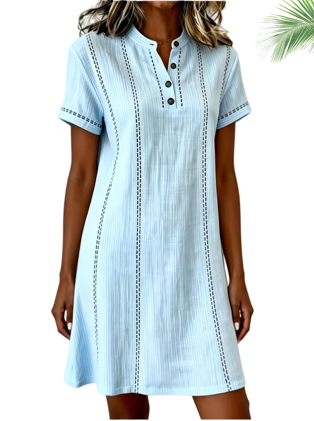 Vestido Midi Estampado con Cuello Mao y Botones para Mujer – Vestido Holgado de Manga 3/4 y Cuello en V, Ideal para Vacaciones