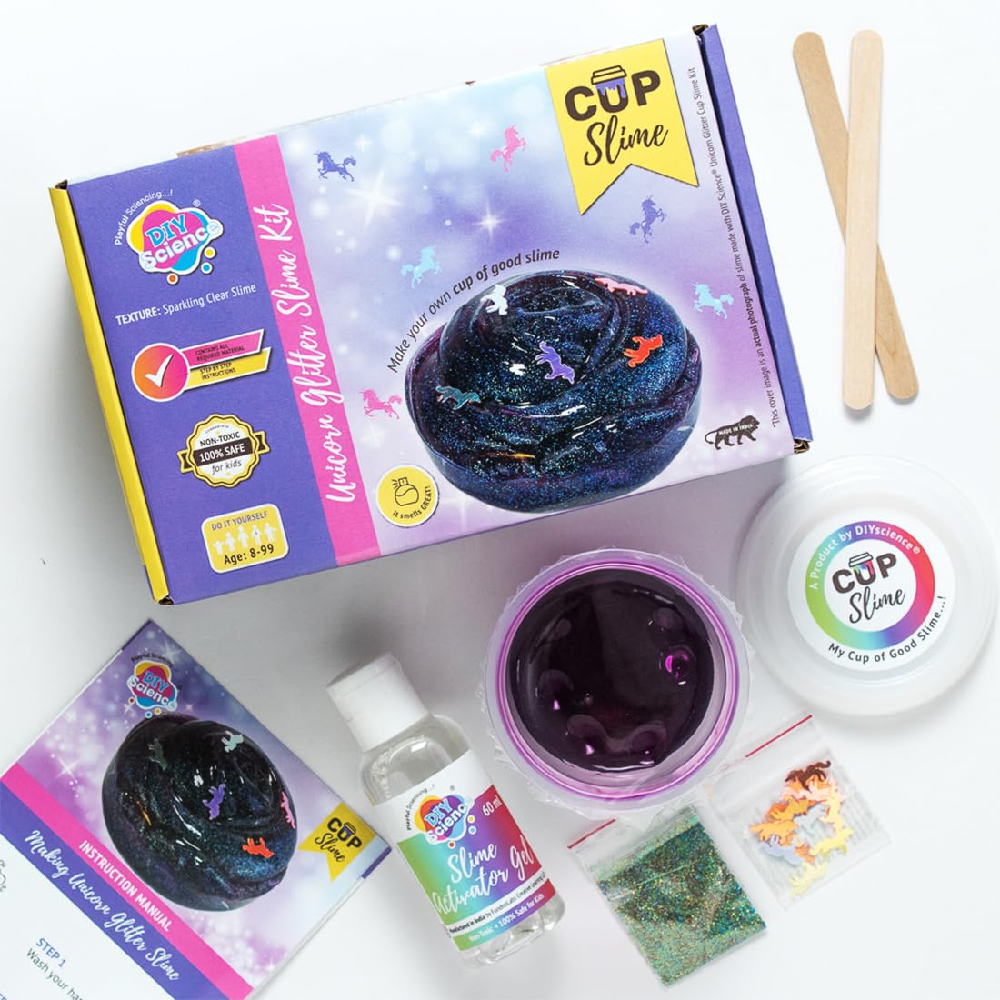 Wembley PVC Unicorn Glitter Fluffy Slime Kit 8+ Years for Boys, Girls, and Kids Super Shiny & Stretchy Slime in 4 Easy Steps Scented Slime Glue Activator Gel Unicorn Toppings & Glitters