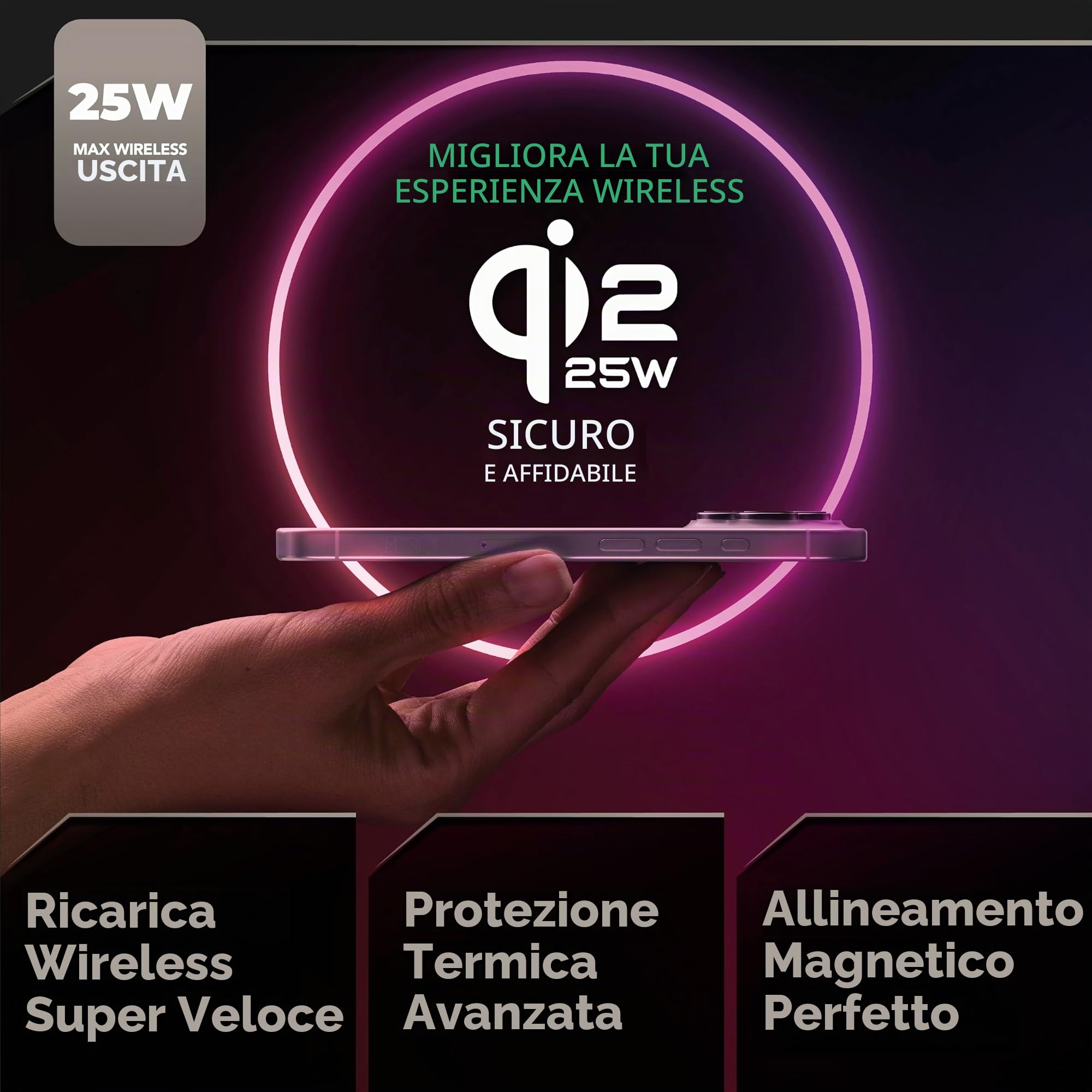 Cellularline MAG DUO Caricatore Wireless Magnetico - Stazione di Ricarca 25W 2 IN 1 - Certificata con Tecnologia Qi2.2 - Cavo USB-C 150 cm inclusi – Bianco
