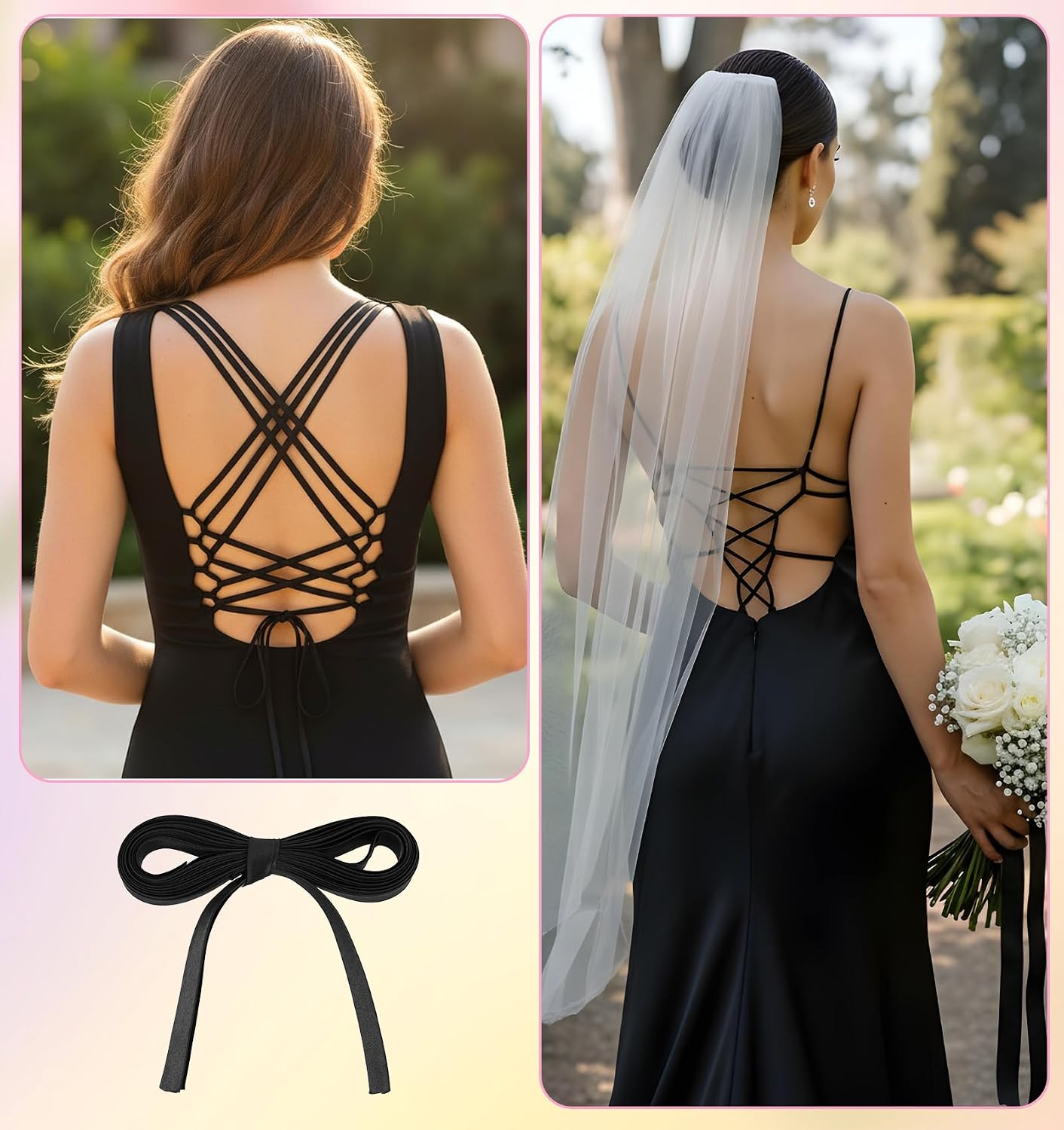 22 Yards Corset Ribbon, Extra Long Corset String for Wedding Gown & Dress, Adjustable Polyester Lace Up Replacement (Black, 1.5cm Wide)
