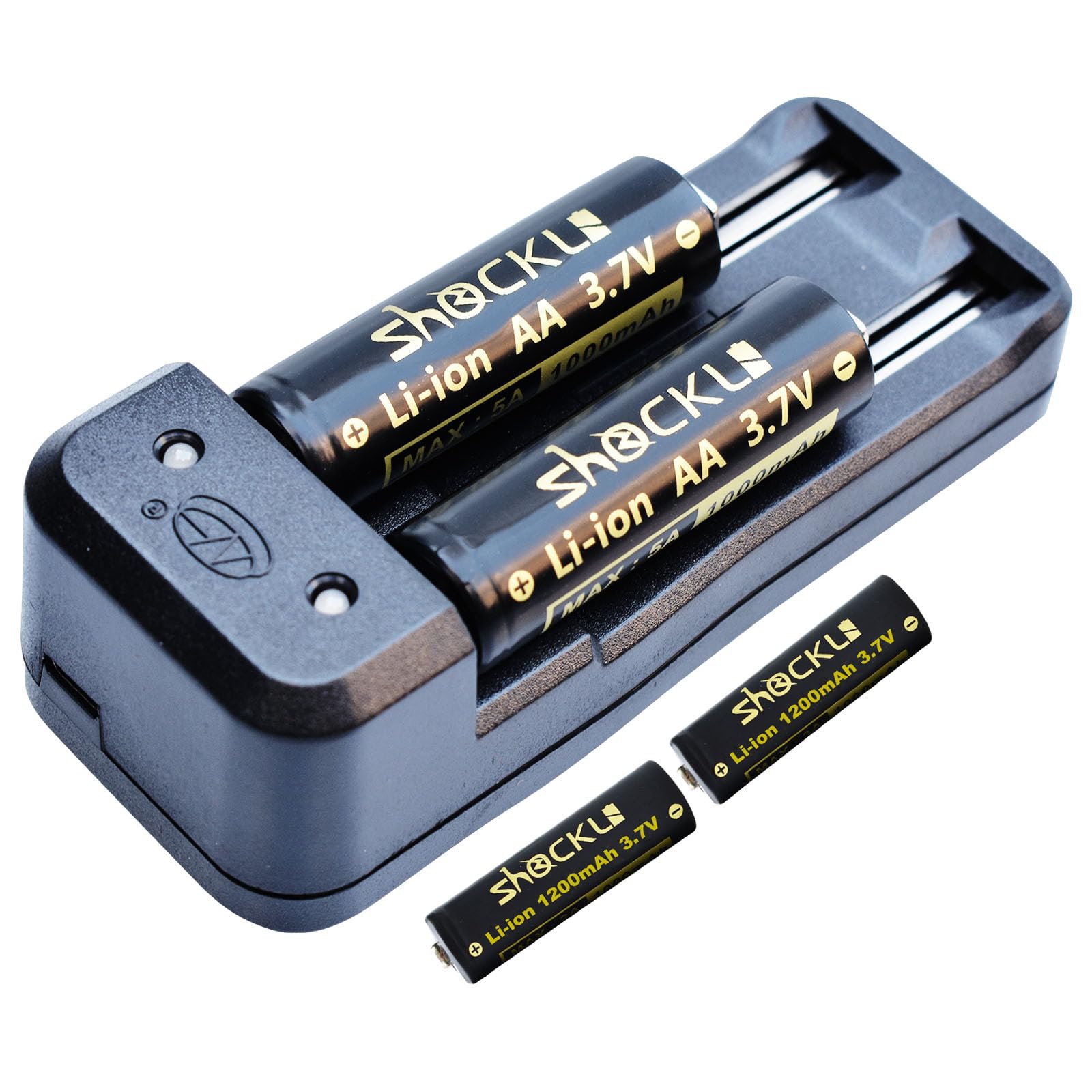 funkawa 14500/1200mAh [ 800mAh Upgraded ] 3.7V Li-ion Rechargeable Batteries with Charger - Button top for Flashlight Lumintop Tool AA 2.0 -(4 X