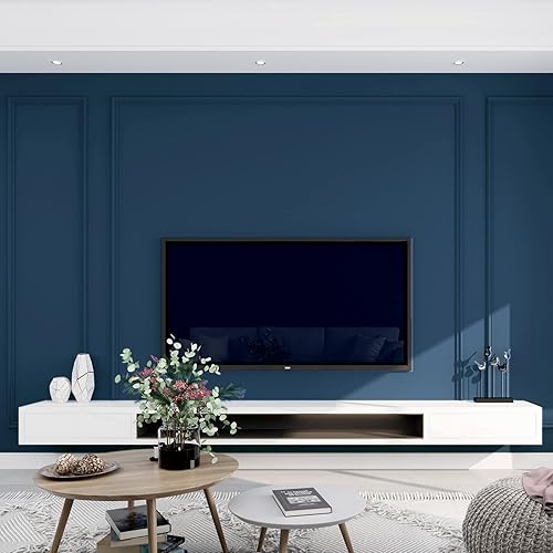 Vista 6 de FUKU MON Papel tapiz de 24 x 394 pulgadas, color azul marino, papel de contacto azul mate, papel de pared sólido, autoadhesivo, grueso, textura Azul