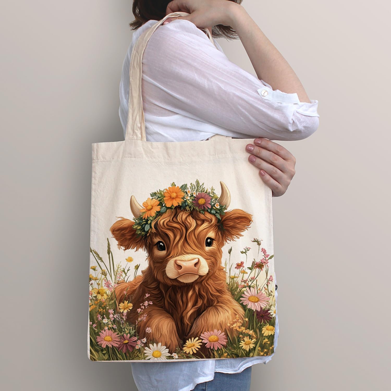 YOU FOUND ME Canvas Tote Bag for Women, Cute Cat Print Cotton Bag for Book Lovers, Bookworm Gifts Grocery Shopping Bag - Image 2