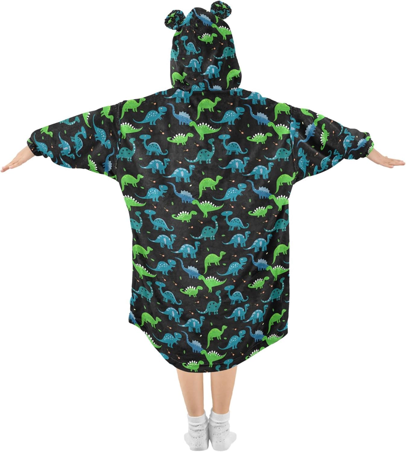 Cute Dinosaur Kids Wearable Blanket Hoodie with Pocket and Sleeves for Toddlers, Cute Hoodies Girls Boys B0404083