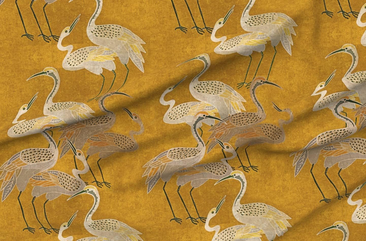 Spoonflower Fabric - Maximalism Art Deco Birds Boho Hollywood Regency Crane Exotic Birds Printed on Upholstery Velvet Fabric by The Yard - Upholstery Home Decor Bottomweight Apparel