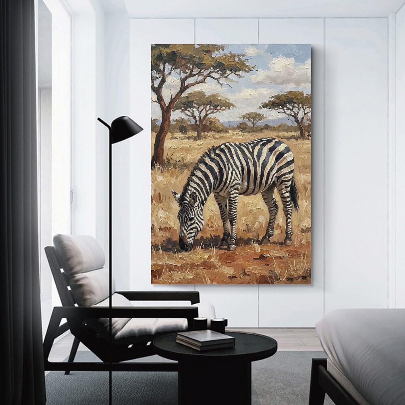 Junmoney Zebra Grazing in African Savannah Decorative Canvas Print 16x24inch(40x60cm), for Study, Office Or Focused Interiors, Wall Art That Adds Style to Work Areas