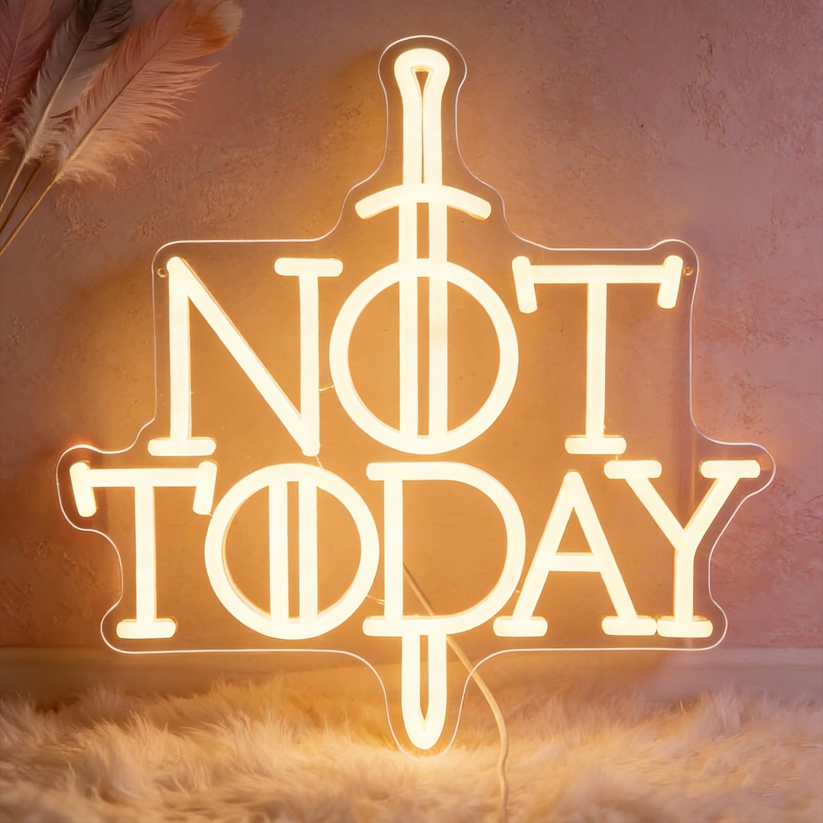 Gra z mieczem, neonowy znak "Not Today", neonowe światło do dekoracji ścian, biały znak LED, gracz, zabawny prezent do sypialni, na imprezę, do akademika, dla mężczyzny, jaskini, salonu, baru