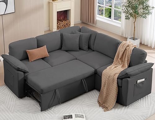 85" Modular Sectional Sleeper Sofa with Pull Out Bed, L-Shaped