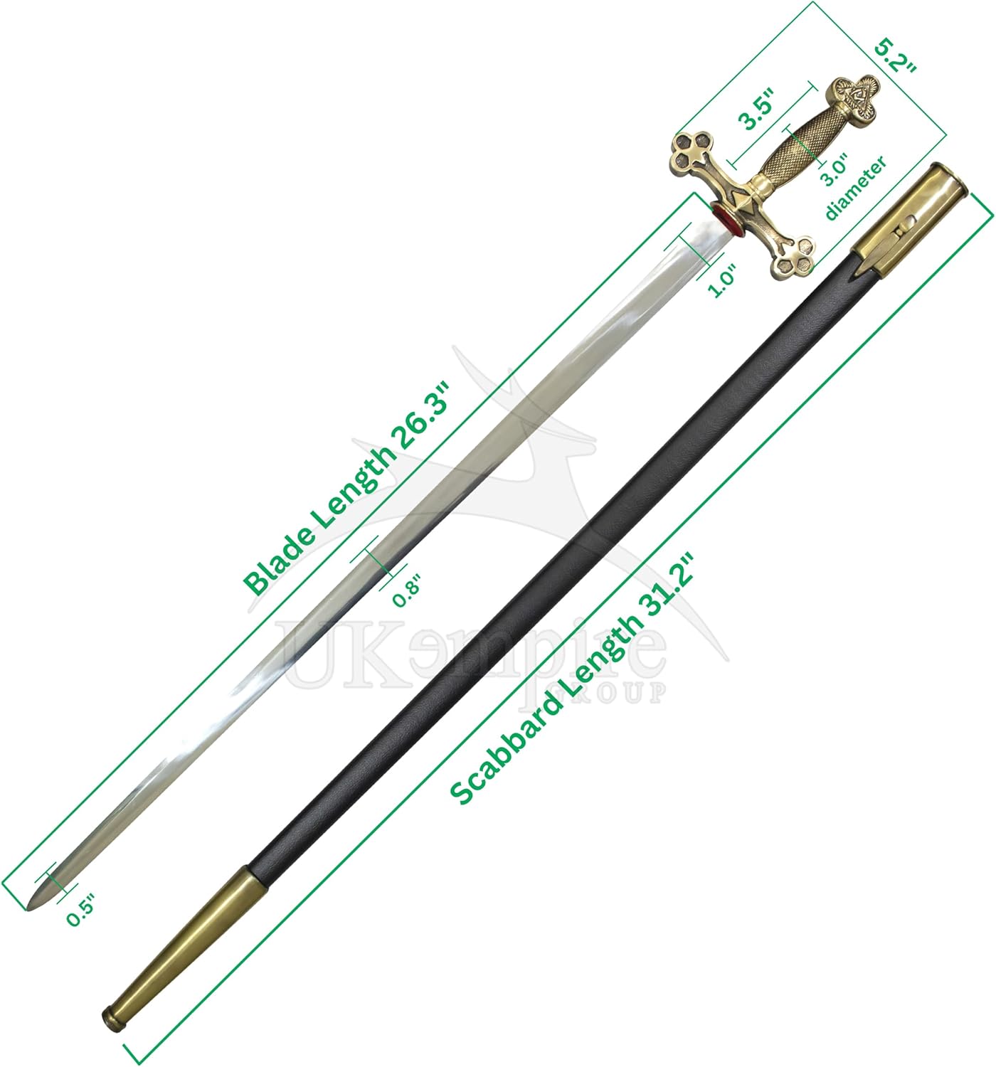 Premium Masonic Fellow Craft (Square & Compass) Sword, Scabbard & Leather Case Set of 3 – Freemason Daggers