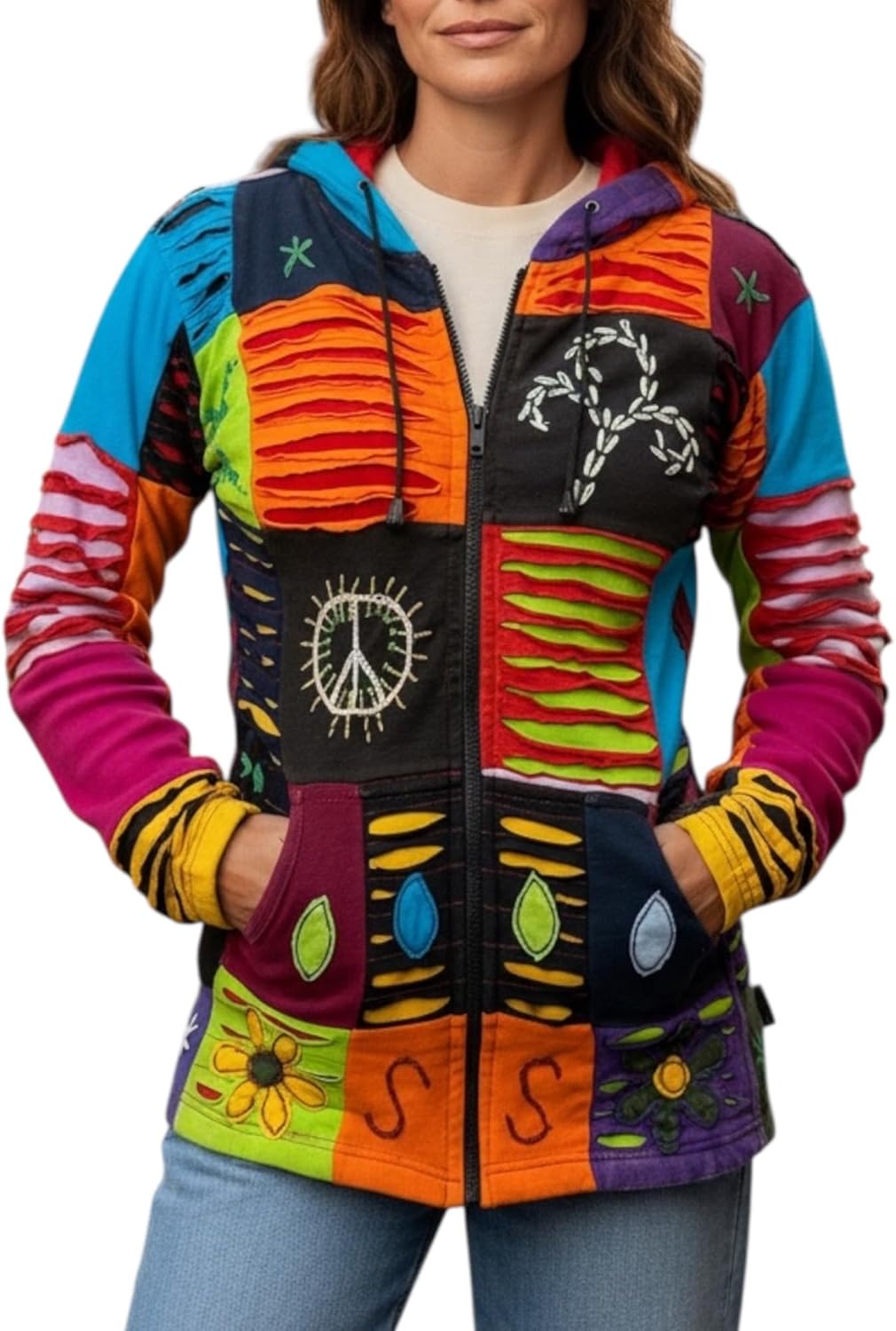 Agan Traders 2026 Trendy Hoodies for Women - Patched Tie-Dye Womens Jackets - Embroidered Zip Up Hoodies for Casuals & Events