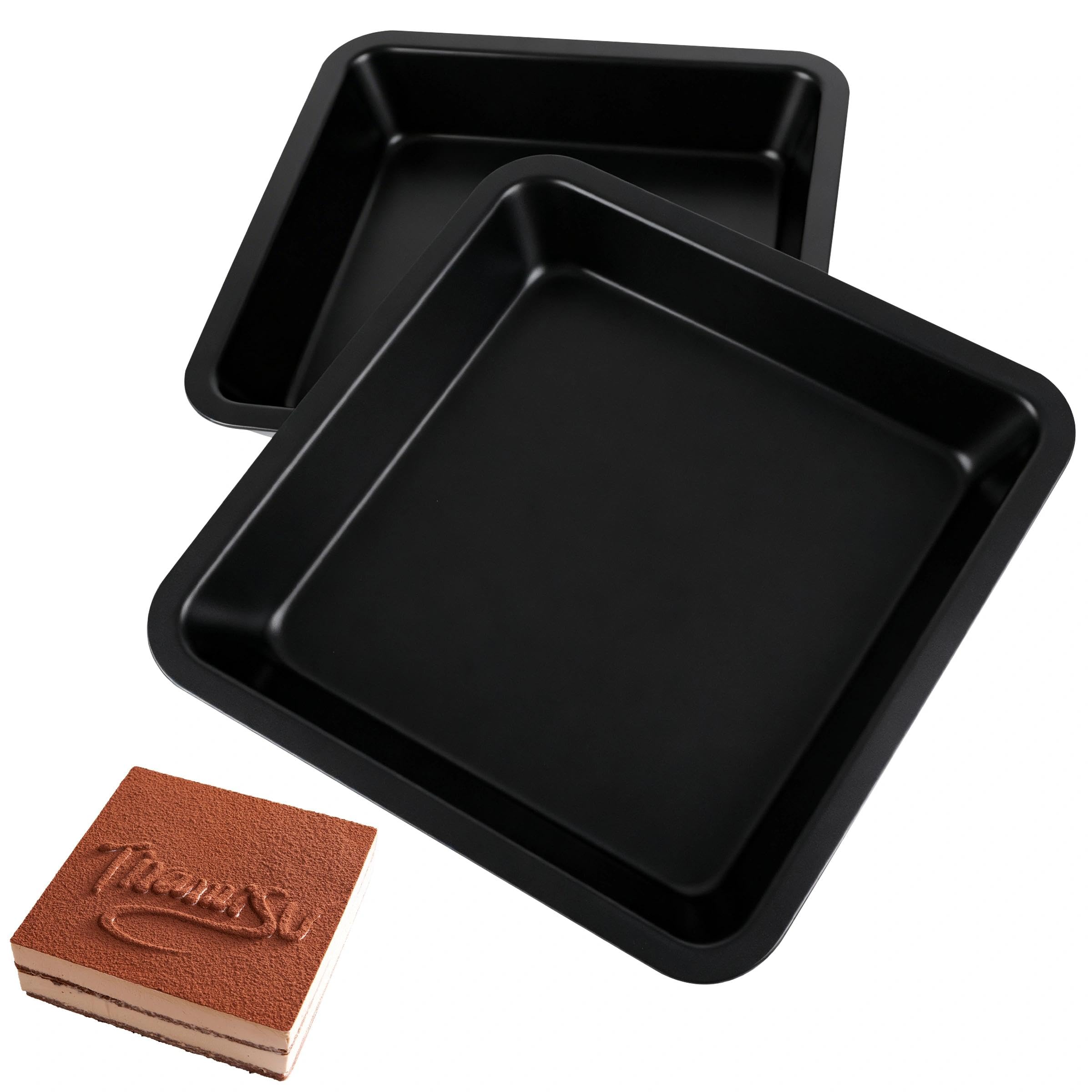 2 PCS 20cm Square Baking Tin, Non-Stick Carbon Steel Cake Pan with 5 mm Thickness, Brownie Tin, Bread Tins, Pie Tins for Baking