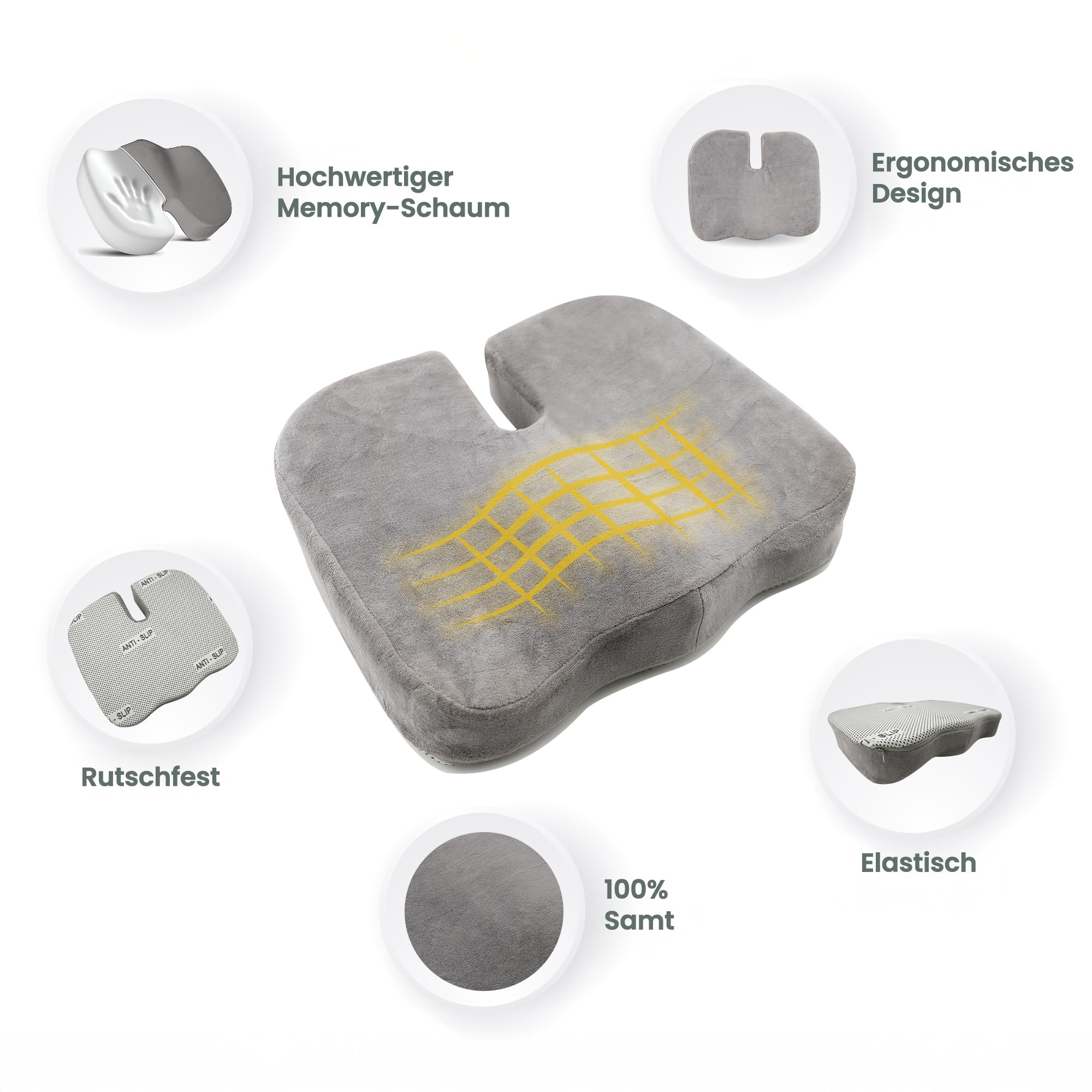 SLEEP COMFY Cuscino ortopedico in memory foam di alta qualità, per alleviare il coccige, per sedia a rotelle, 44 x 36 x 9 cm