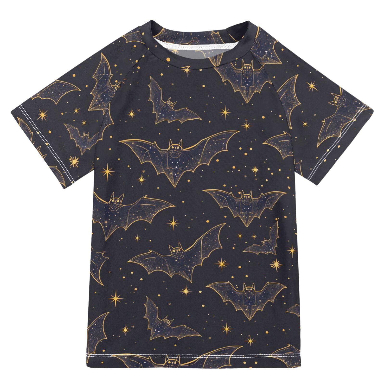 Boys Rash Guard Short Sleeve Swim Shirts for Boys Bats Dark Sun Protection 7-8T